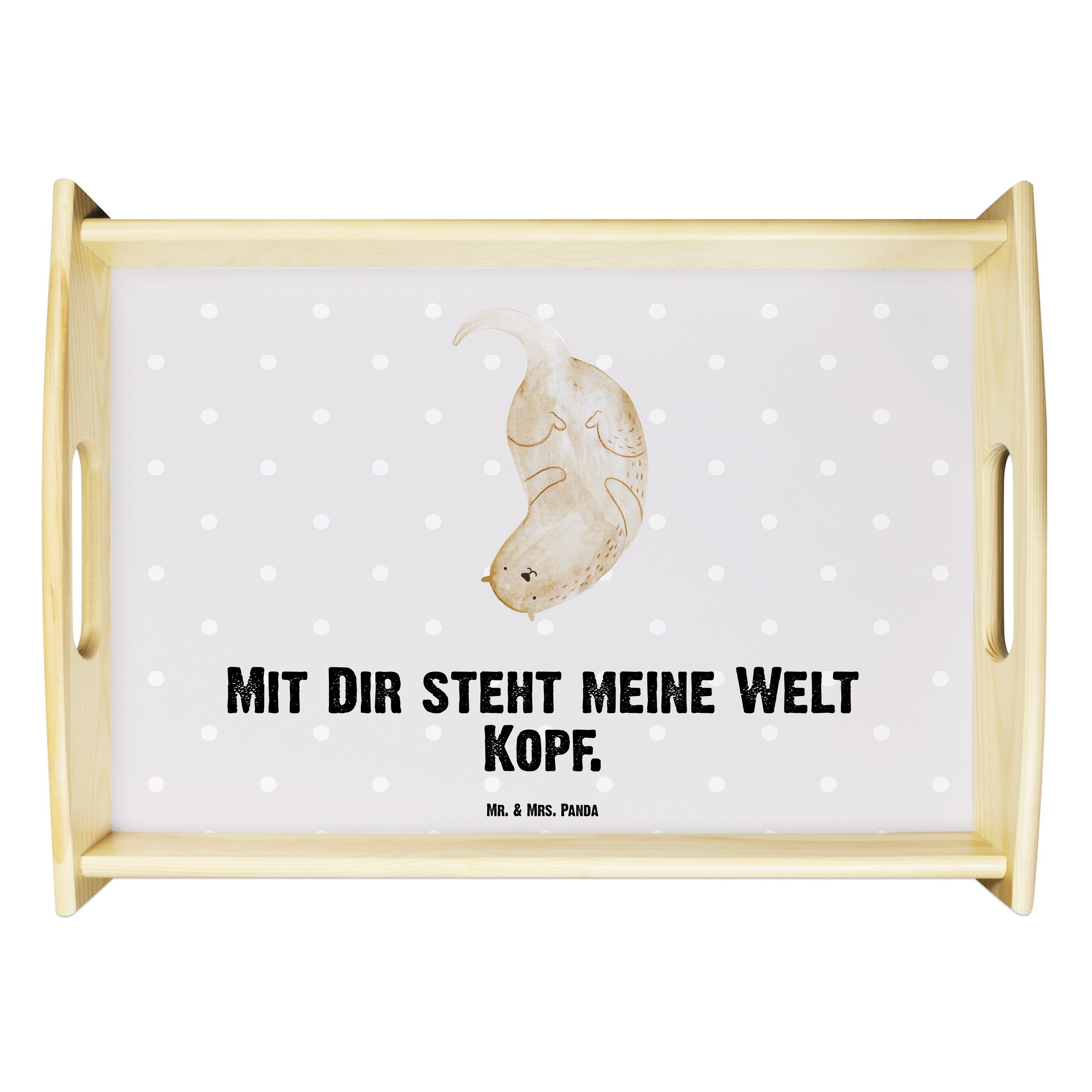 Mr. & Mrs. Panda Tablett Otter kopfüber - Grau Pastell - Geschenk, niedlich, Holztablett, Fisc, Echtholz lasiert, (1-tlg)