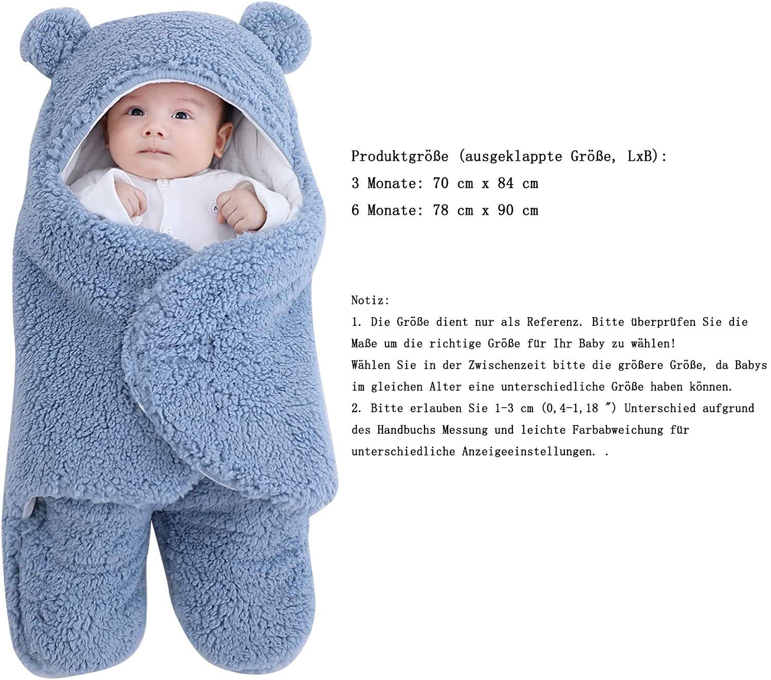 Baby-Kapuzen-Decke Babydecke Schlafsack, Wickeltuch, blau GelldG Neugeborene, für
