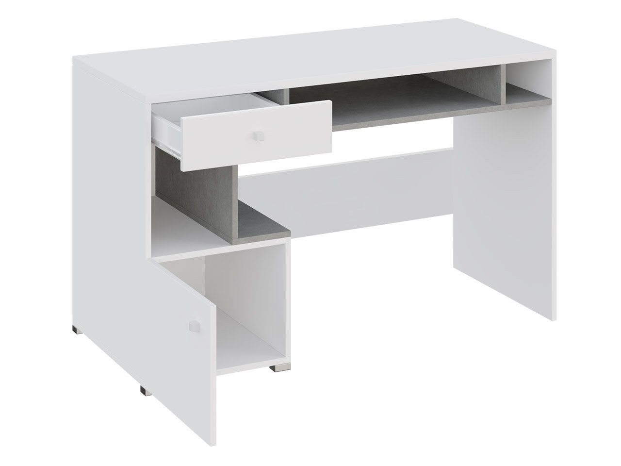 / Schreibtisch Schublade), (mit Tür 10 MIRJAN24 Metallgriffe und Sigma Weiß Weiß + Beton