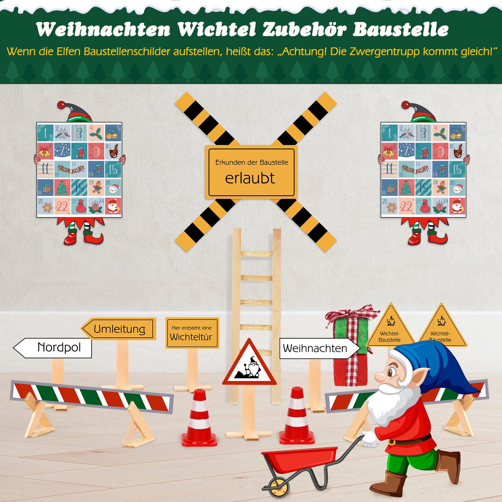 OSTWOLKE Kreativset Wichteltür Zubehör Weihnachten Set Miniatur Wichtel Set Weihnachtsdeko, (50-tlg)