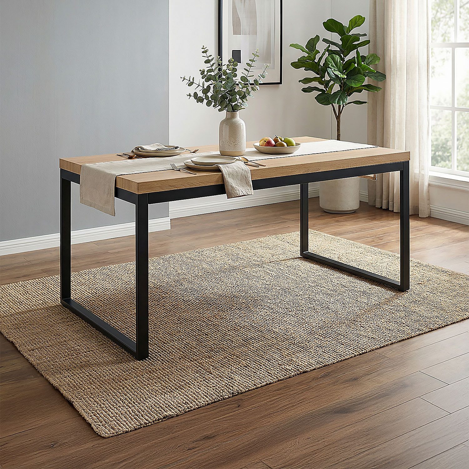 Homestyle4u Esstisch 160x90 Esszimmertisch Holztisch Küchentisch Eiche Schwarz modern Kufen, Braun, Kundegestell, modern, industrial