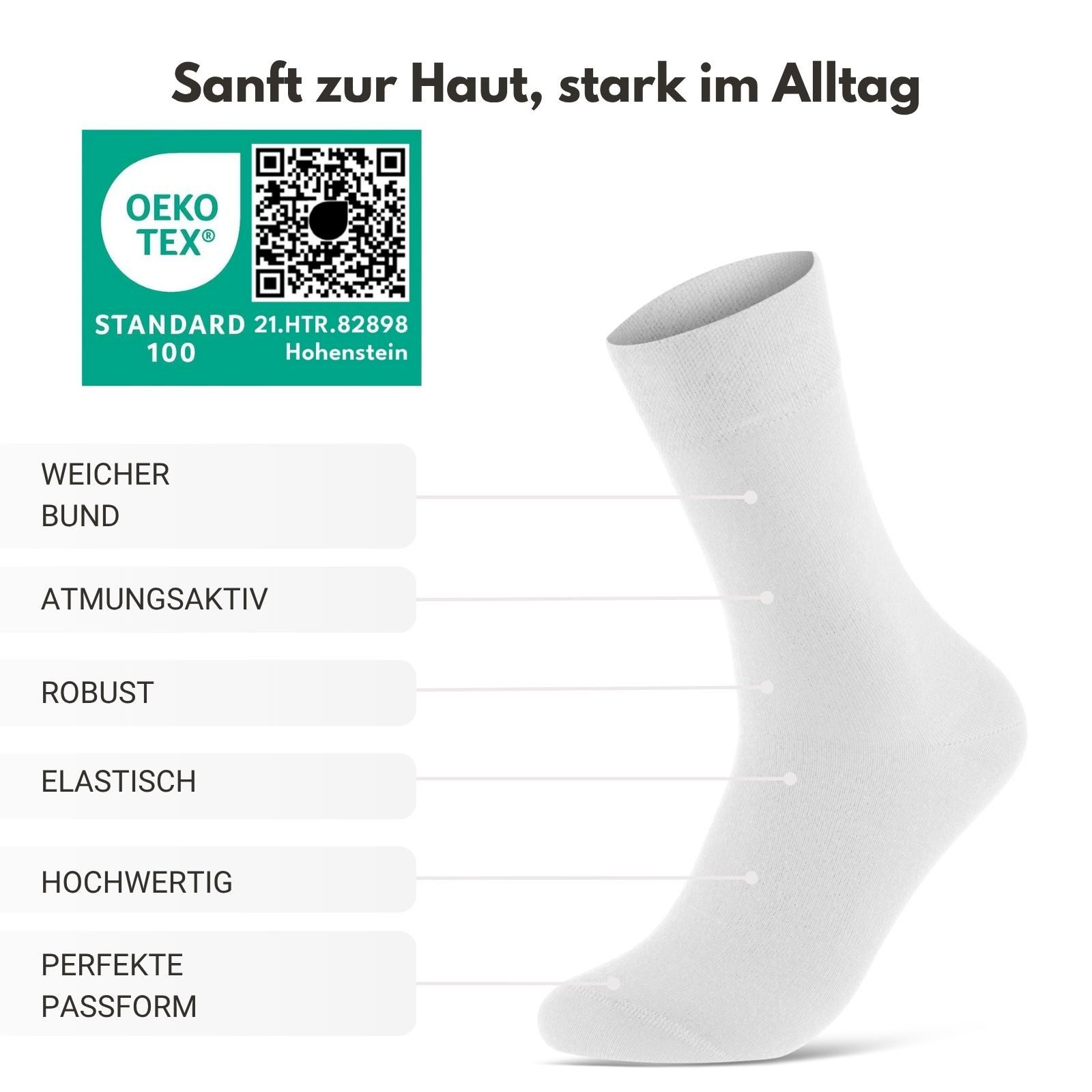 sockenkauf24 Businesssocken Premium Socken mit Komfortbund Herren & Damen Business Socken (Weiß, 10-Paar, 39-42) aus gekämmter Baumwolle mit Pique-Bund, ohne Naht