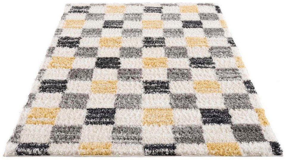 Hochflor-Teppich Pulpy 554, Carpet City, rechteckig, Höhe: 30 mm, besonders  weich, Karo-Optik, ideal für Wohnzimmer & Schlafzimmer