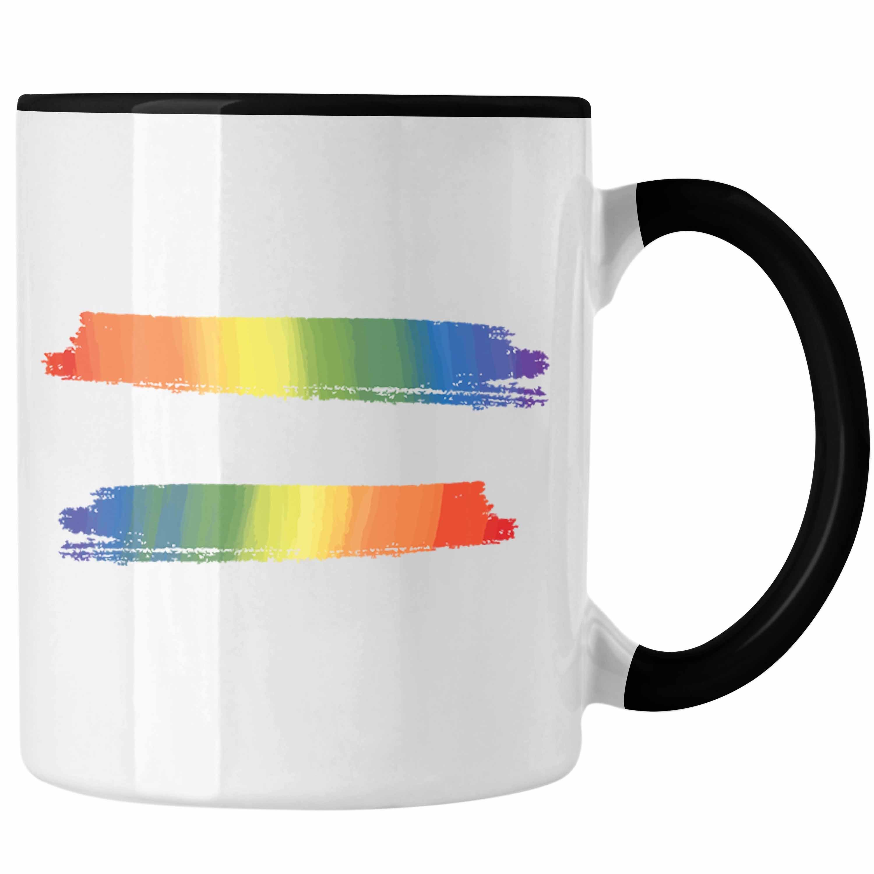 Trendation Tasse Trendation - Regenbogen Tasse Geschenk LGBT Schwule Lesben Transgender Grafik Pride Schwarz