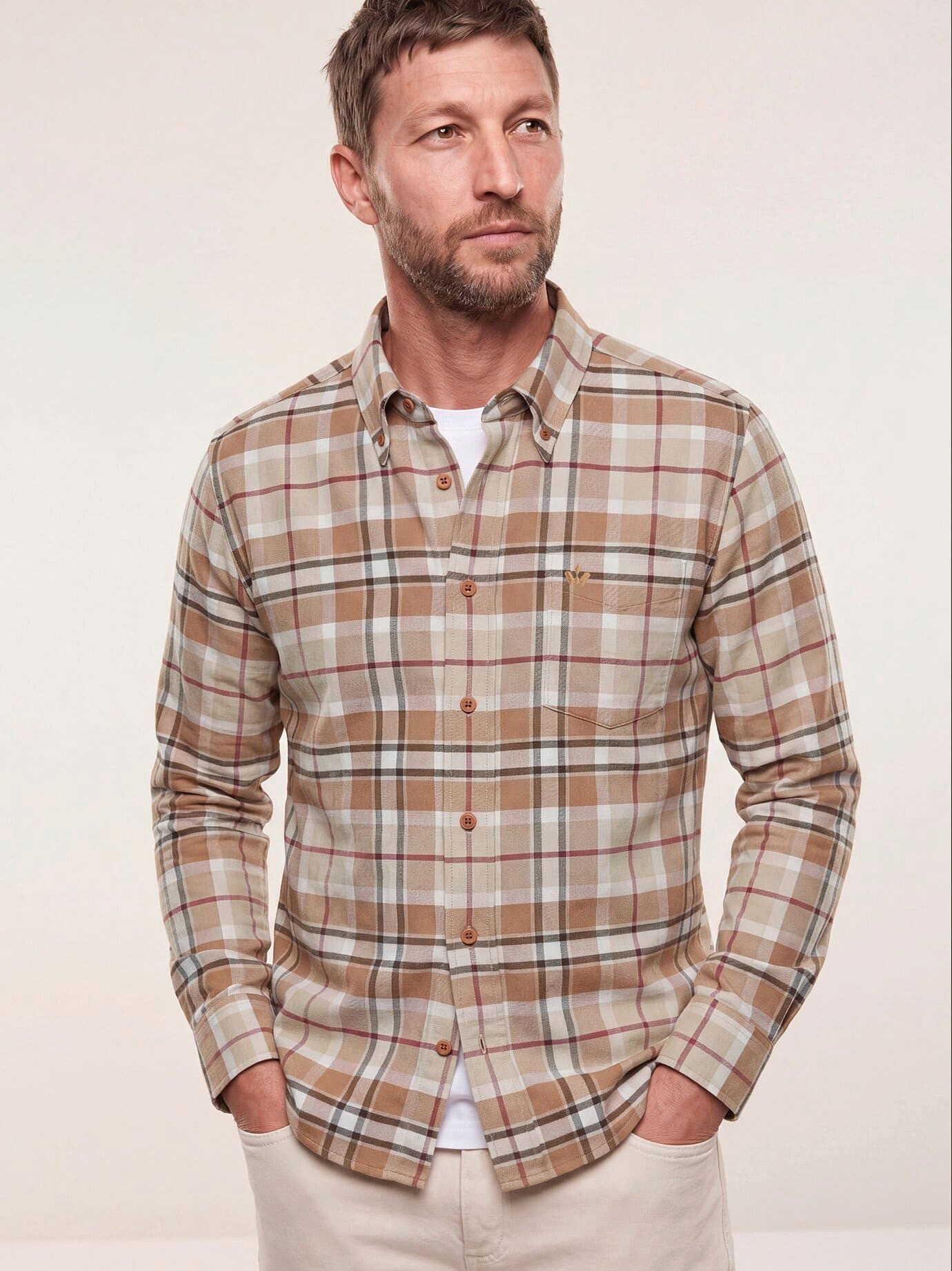 Walbusch Langarmhemd Herren Hemd aus angerautem Baumwoll-Twill Regular fit Kentkragen Langarm, Kentkragen, klassisch
