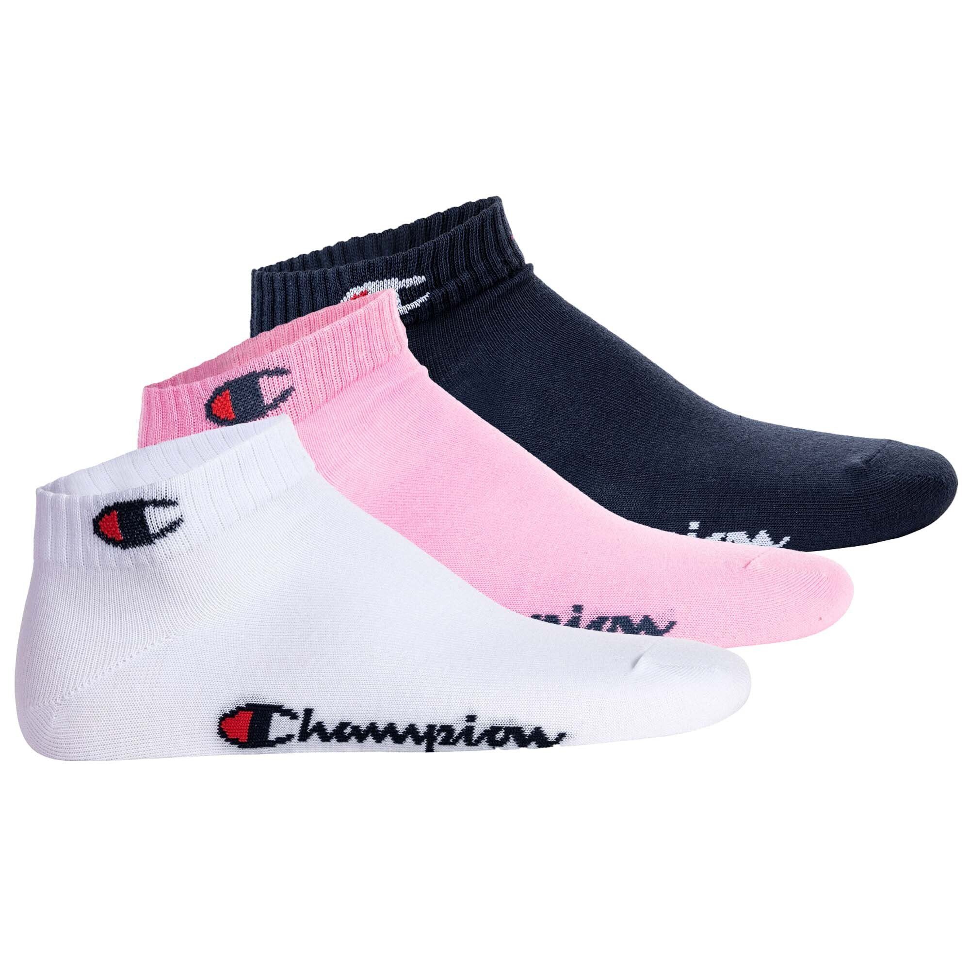 Champion Sportsocken 3 Unisex Quarter Basic Socken, Pink/Weiß/Blau Paar Socken 