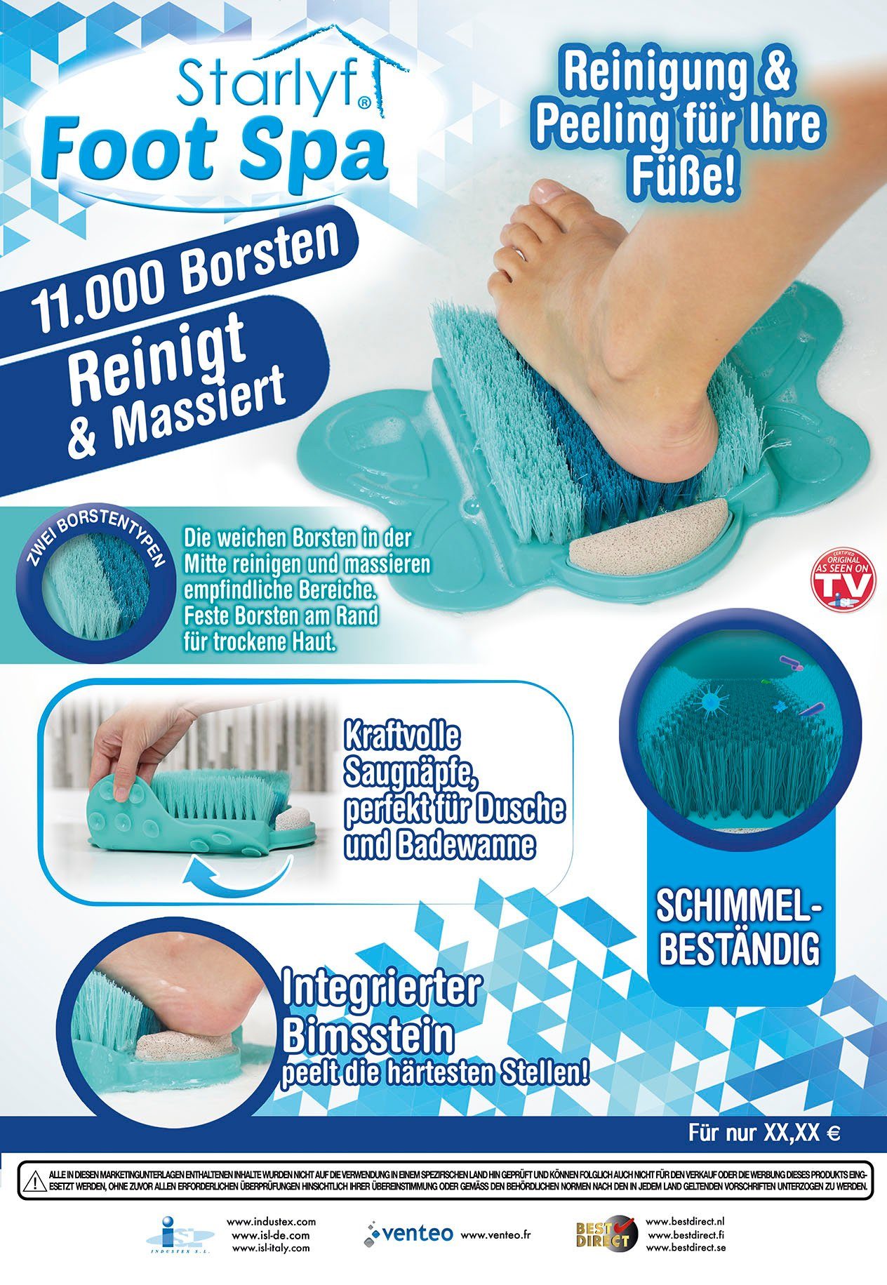 Foot für und Fußreiniger Fußbürste, Fußpflege Bimsstein Pad, Dusche mit Spa Fußbürste Badewanne Starlyf 2in1 1-tlg.,