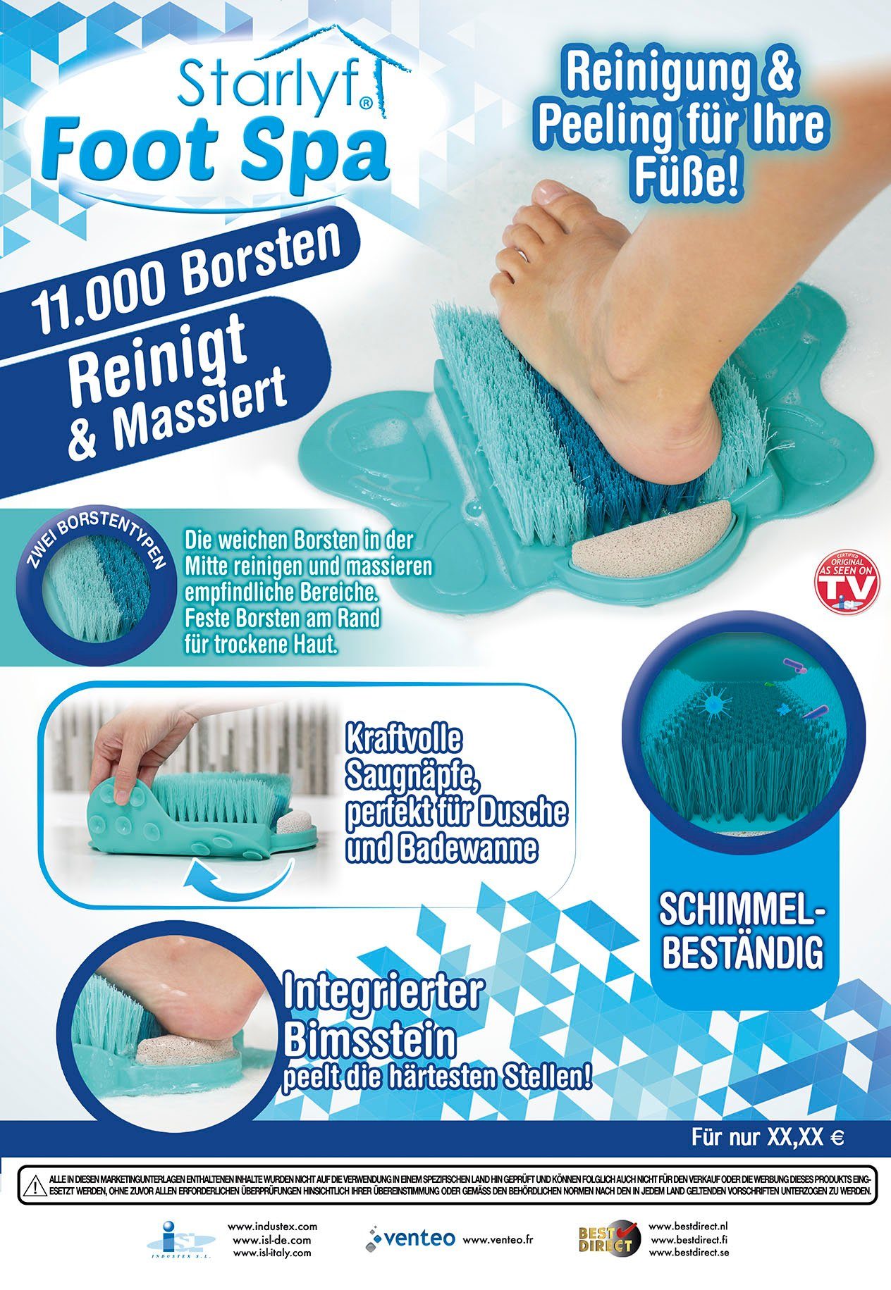 Starlyf Fußbürste Foot Fußpflege und mit Bimsstein 2in1 Badewanne für Fußreiniger Dusche 1-tlg., Pad, Spa Fußbürste