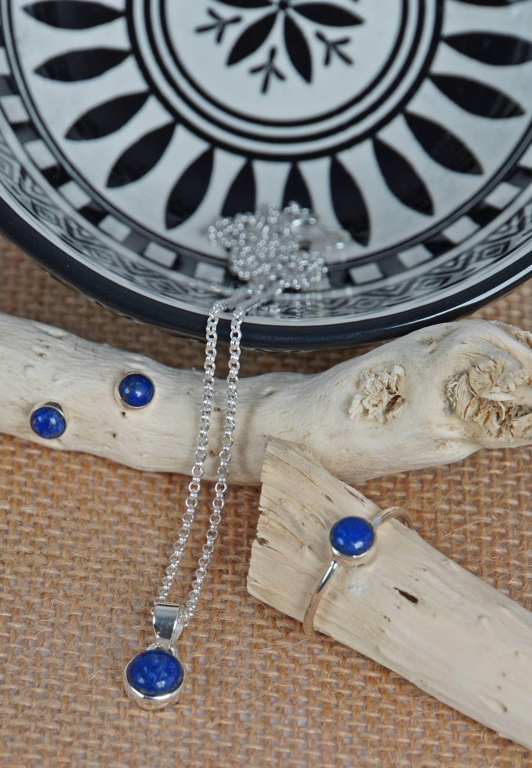 925er mit mantraroma aus Lapis (Schmuckset Lazuli Schmuckset Silber 925 Silber)