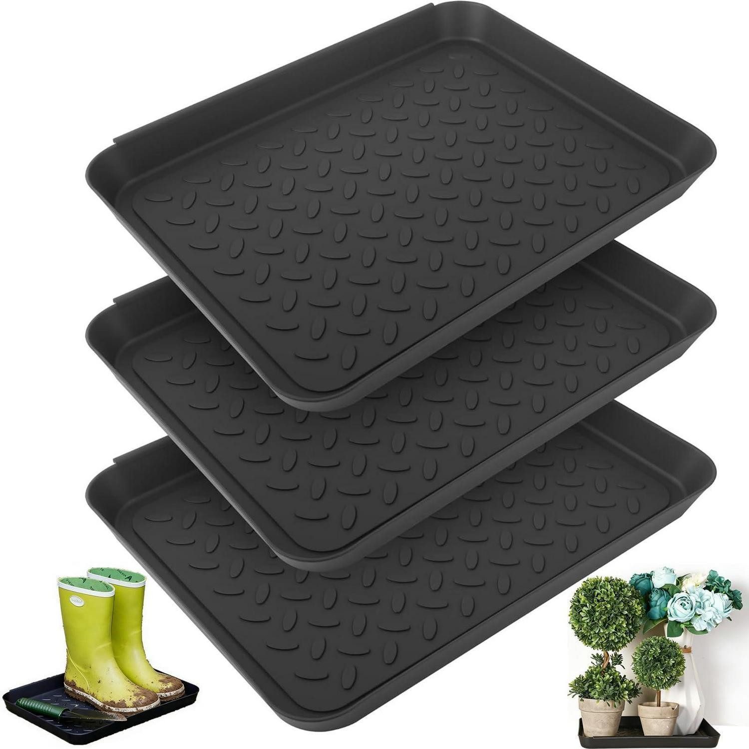 LuxusKollektion Fußmatte Schuhabtropfschale 3er-Set Schwarz, rechteckig, Höhe: 30 mm
