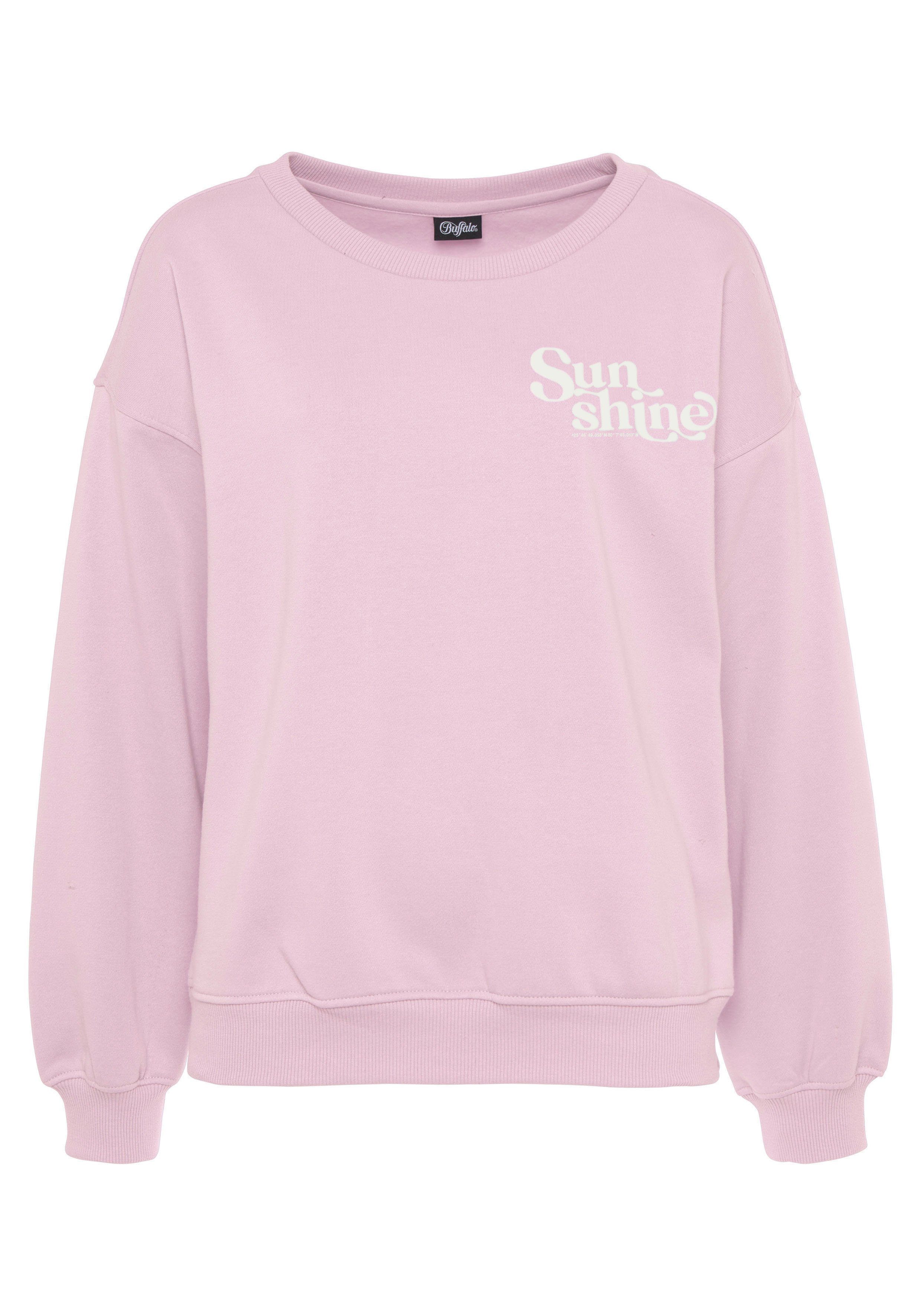 Buffalo Sunshine Rippbündchen Loungeanzug Sweatshirt mit rosa und Druck,