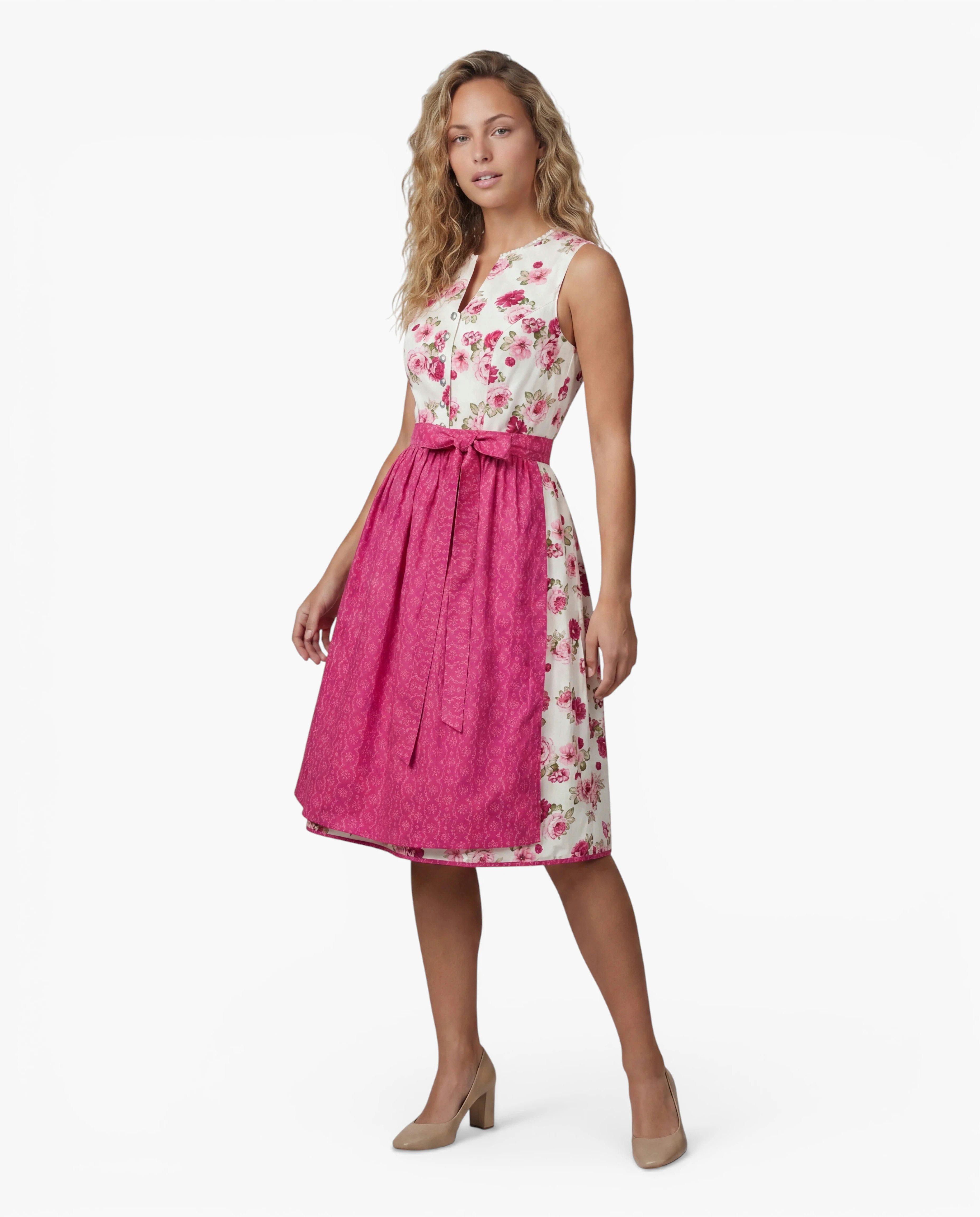 Ramona Lippert Dirndl Astrid 2-teilig hochgeschlossen Rosenmotiv Rocklänge 65 cm