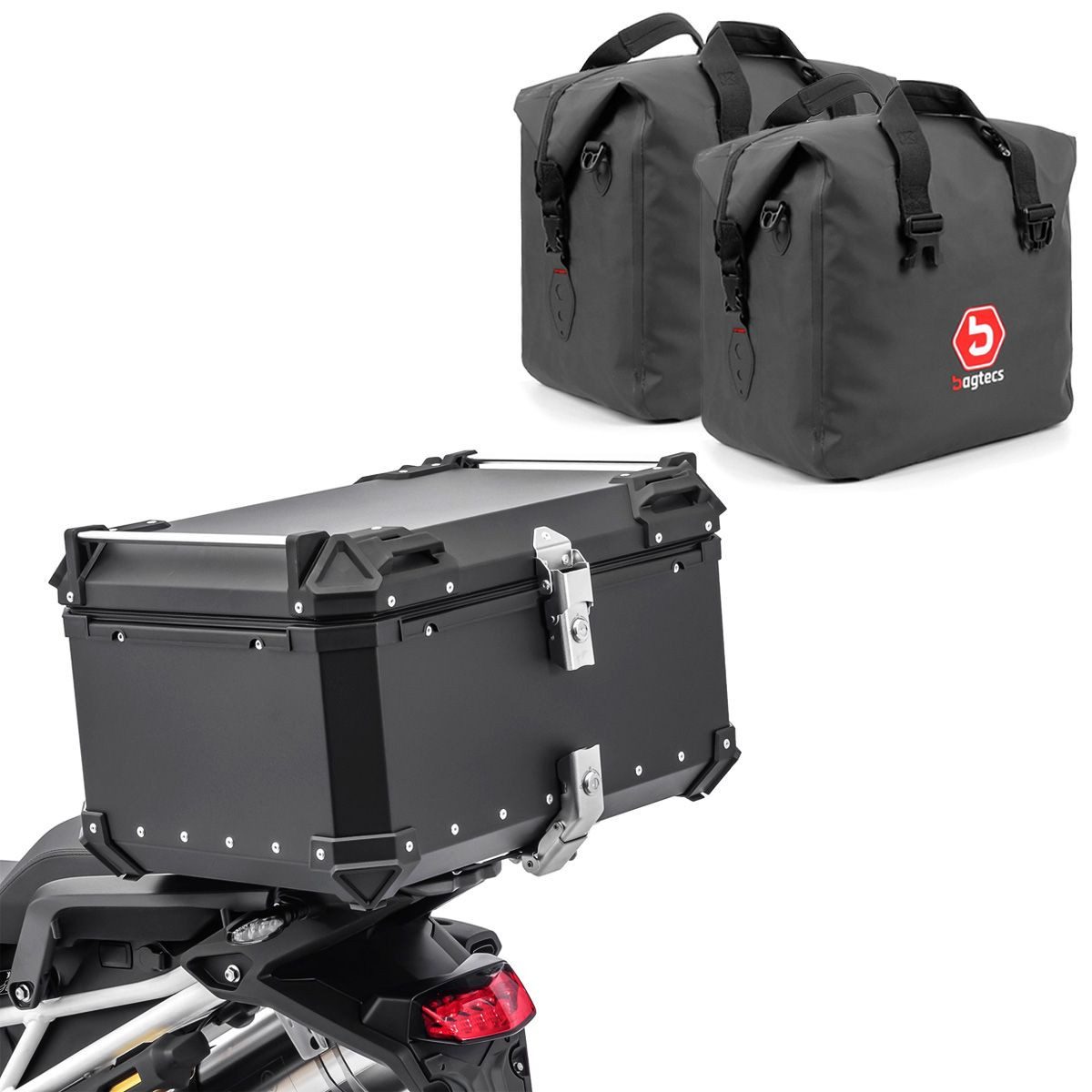 Bagtecs Topcase Set Motorrad Aluminium Topcase 85L + Innentaschen Dry Bag # XB85 Alu T
