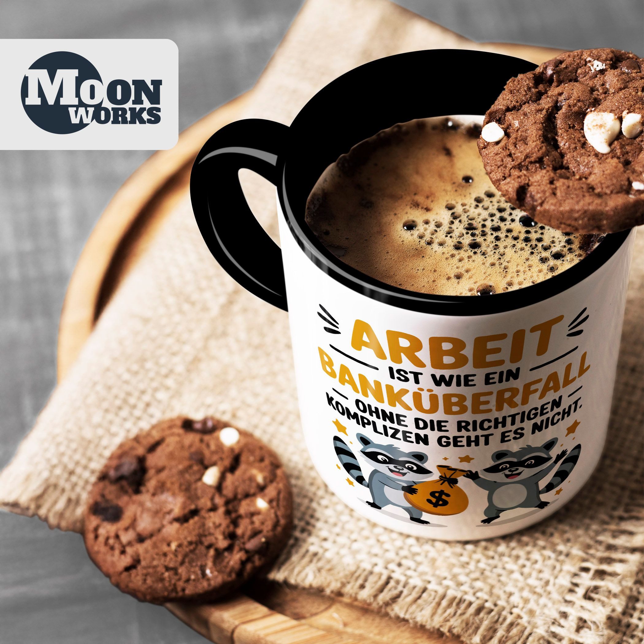 MoonWorks Tasse Tasse Spruch Arbeit ist wie ein Banküberfall Bürotasse Geschenk, Keramik – Bild 4 von 5