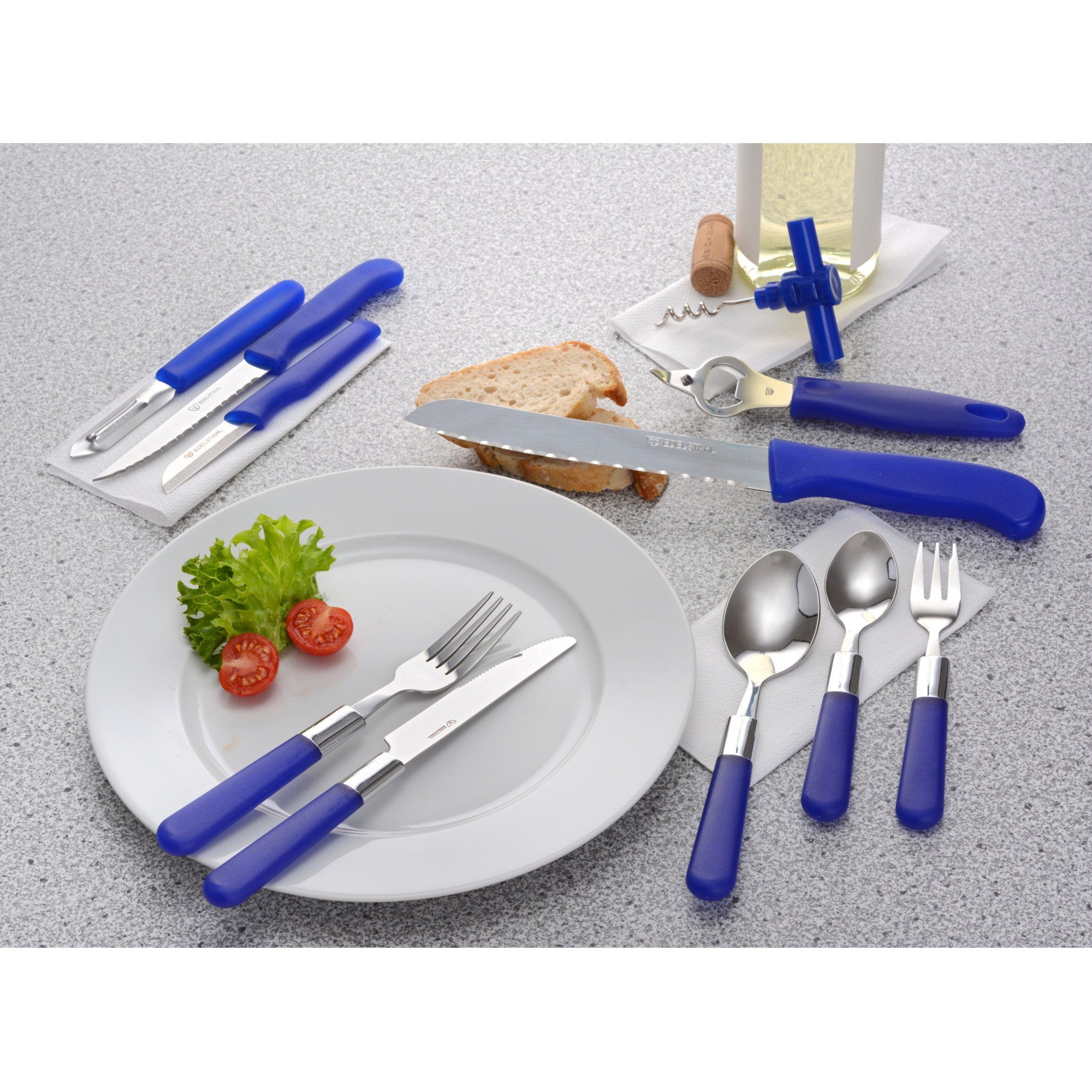 GRÄWE Besteck-Set GRÄWE 37-teiliges Starter-Set mit blauen Griffen, Serie MILANO, Edelstahl 18/0