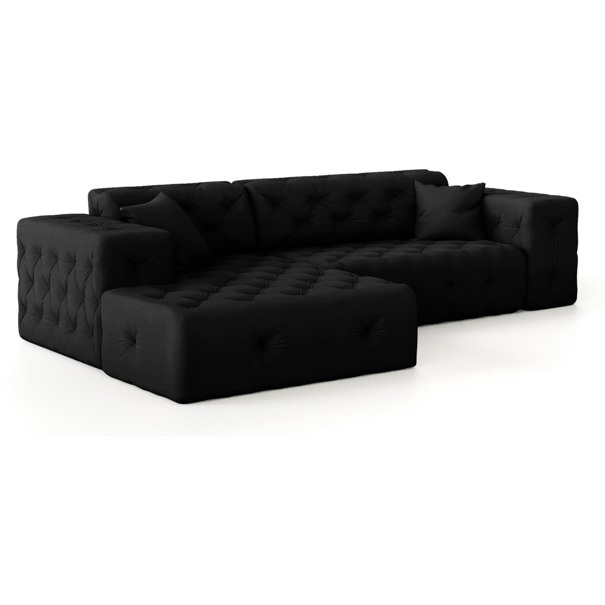 mini, Beautysofa mit hochwertiger Design, mit Moreno Wellenunterfederung Ecke Opera Knopfheftung, Polsterecke im L-Form aus Chesterfield black Velours, Polsterecke