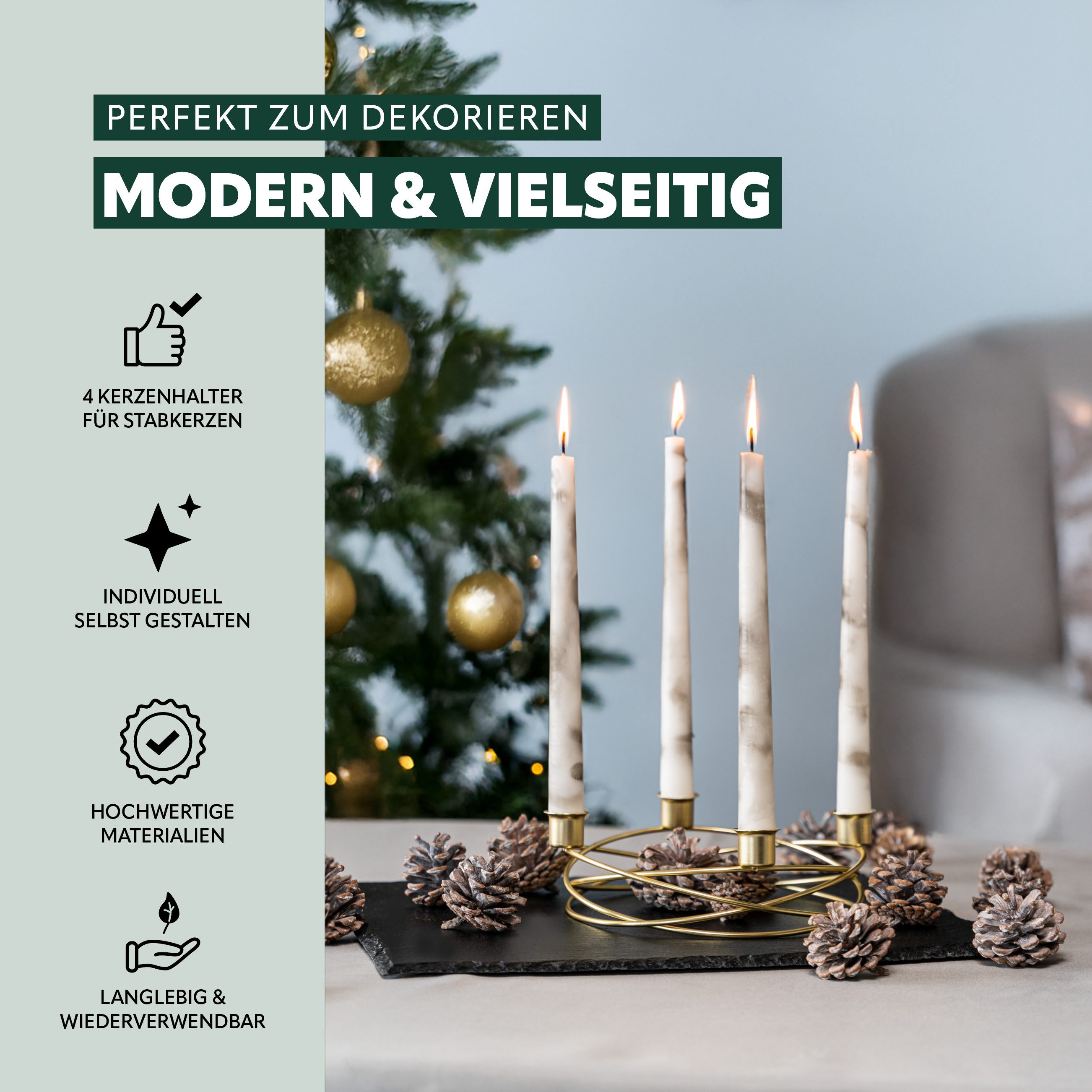 bremermann Kerzenhalter – Kranzform, für Stabkerzen / Tafelkerzen, Kerzenständer (1 St), für Stabkerzen