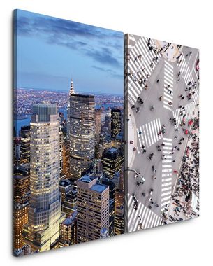 Sinus Art Leinwandbild 2 Bilder je 60x90cm Wolkenkratzer New York Tokio Kreuzung Menschen Skyline Großstadt