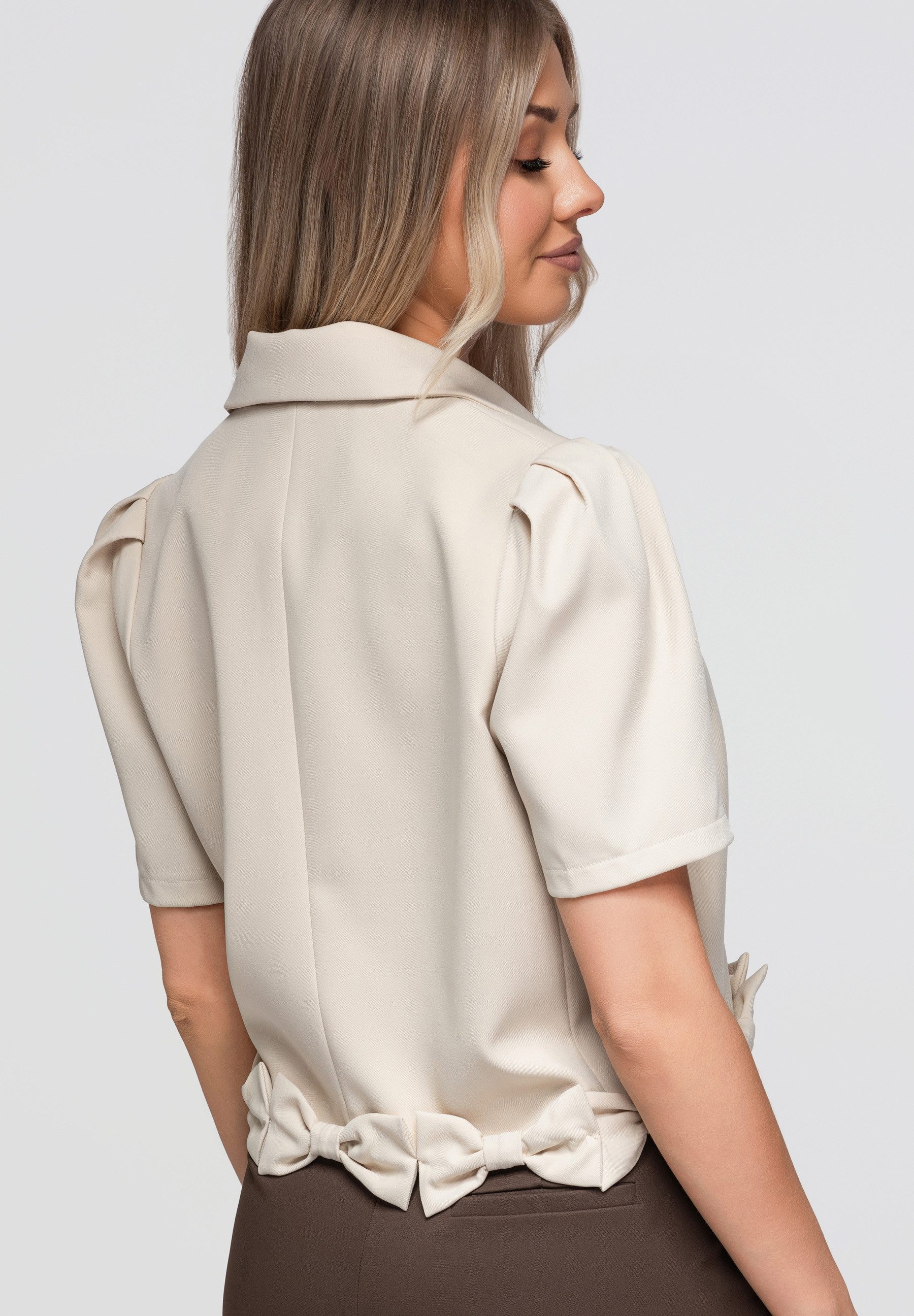 OMBRE Anzugsakko Damen Blazer Slim Fit mit dekorativen Details Beige M (kein Set, 1-tlg) Slim Fit