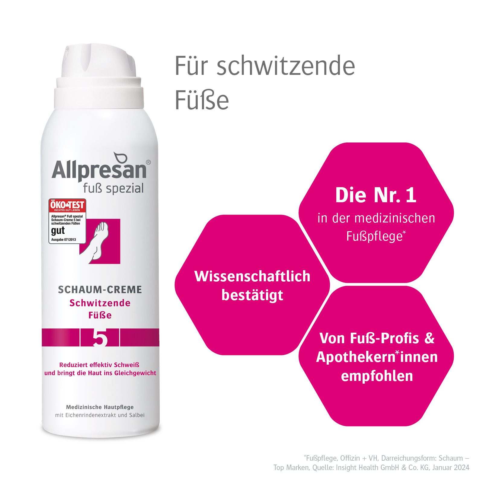 Allpresan Fußschaum Allpresan Fuß spezial Nr. 5 Schaum-Creme Schwitzende Füße 125ml Mit Eichenrindenextrakt & Salbei, 1-tlg., Reduziert die Schweißproduktion / Fußgeruch auf natürliche Weise
