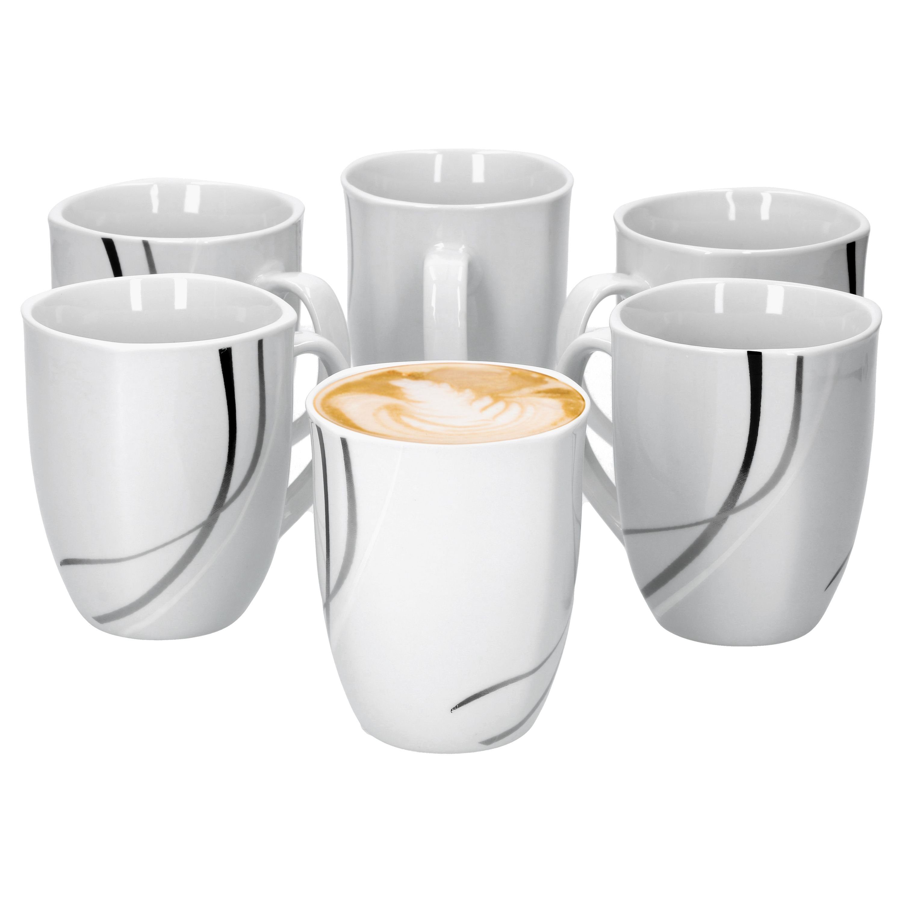 van Well Becher 6er Set Kaffeebecher Silver Night 37cl, Porzellan