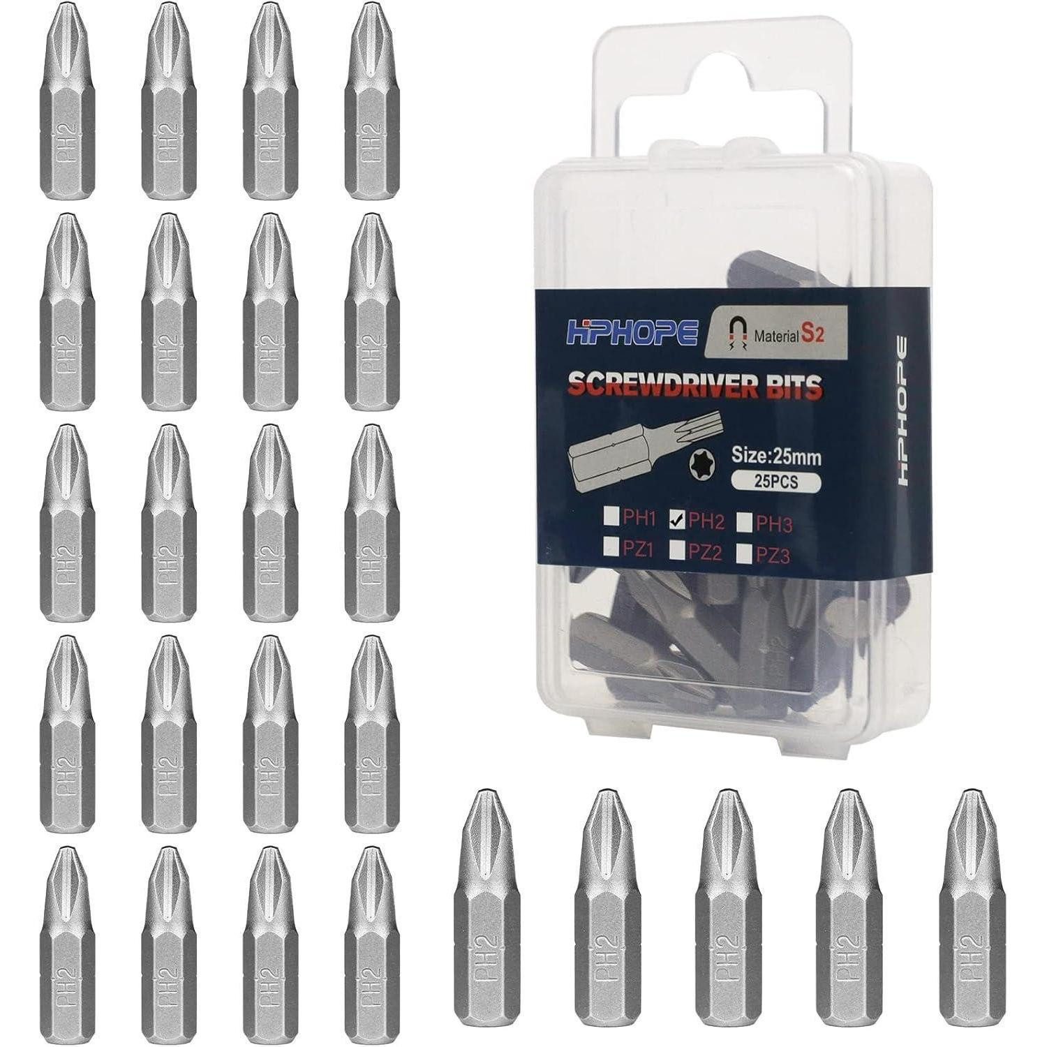 LuxusKollektion Kreuzschlitz-Bit Bits Phillips PH2 25mm Sortiment 25Stück PH2 25 Stück