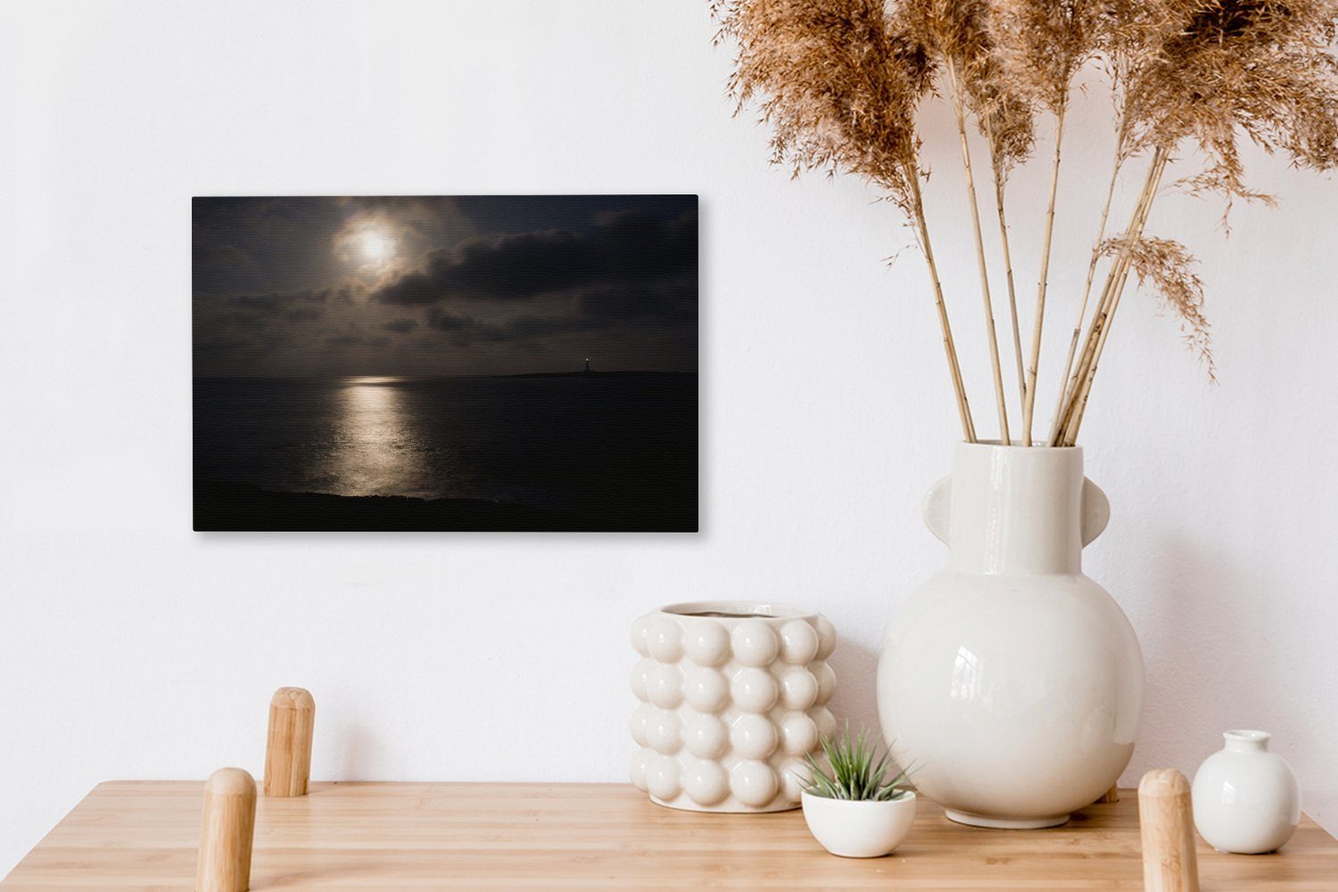 Leinwandbilder, (1 Leinwandbild Wolken Wandbild Aufhängefertig, OneMillionCanvasses® Spiegelung, cm St), Wanddeko, - Mond 30x20 -