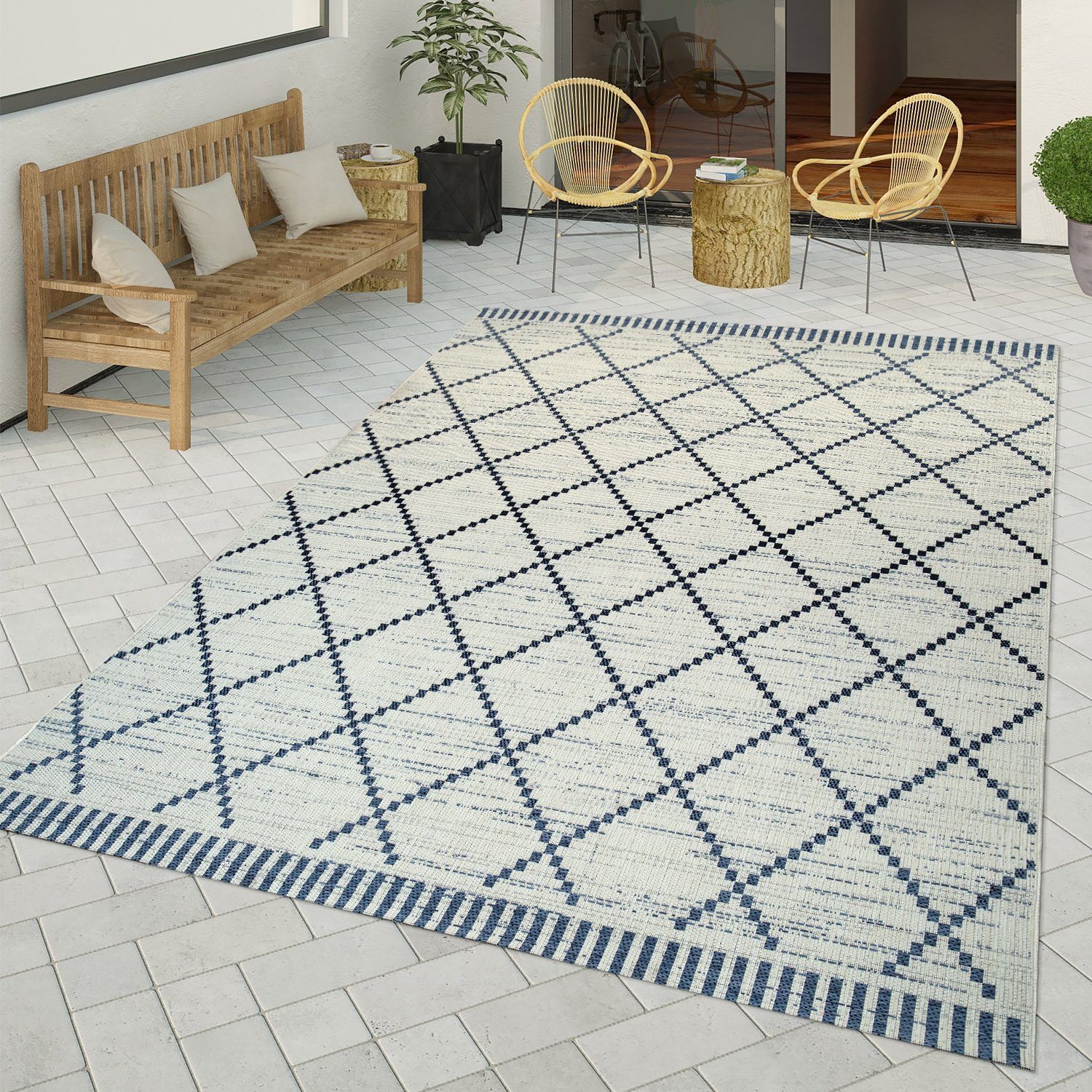 Outdoorteppich Flachgewebter In- & Outdoor Teppich Geometrisch, TT Home, rechteckig, Höhe: 8 mm | Kurzflor-Teppiche