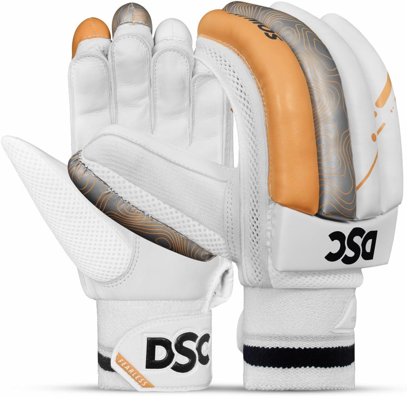 DSC Golfhandschuhe Atmos Cricket Schlaghandschuhe Herren Rechtshand Grau Orange (Cricket Batting Gloves für Rechtshänder, Größe: Herren) Ergonomische Fingerpolster, atmungsaktives Mesh