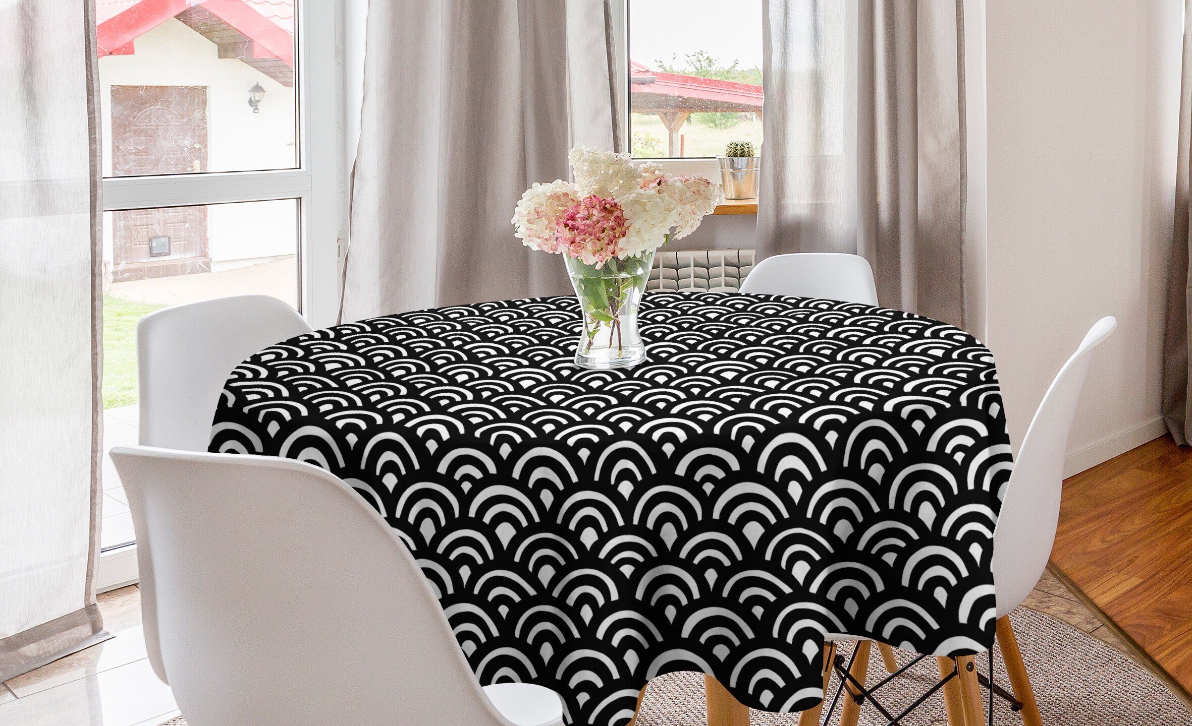 Abakuhaus Waves Tischdecke Dekoration, Küche Kreis Esszimmer Abdeckung Tischdecke Japanischer Abstrakt für Seigaiha