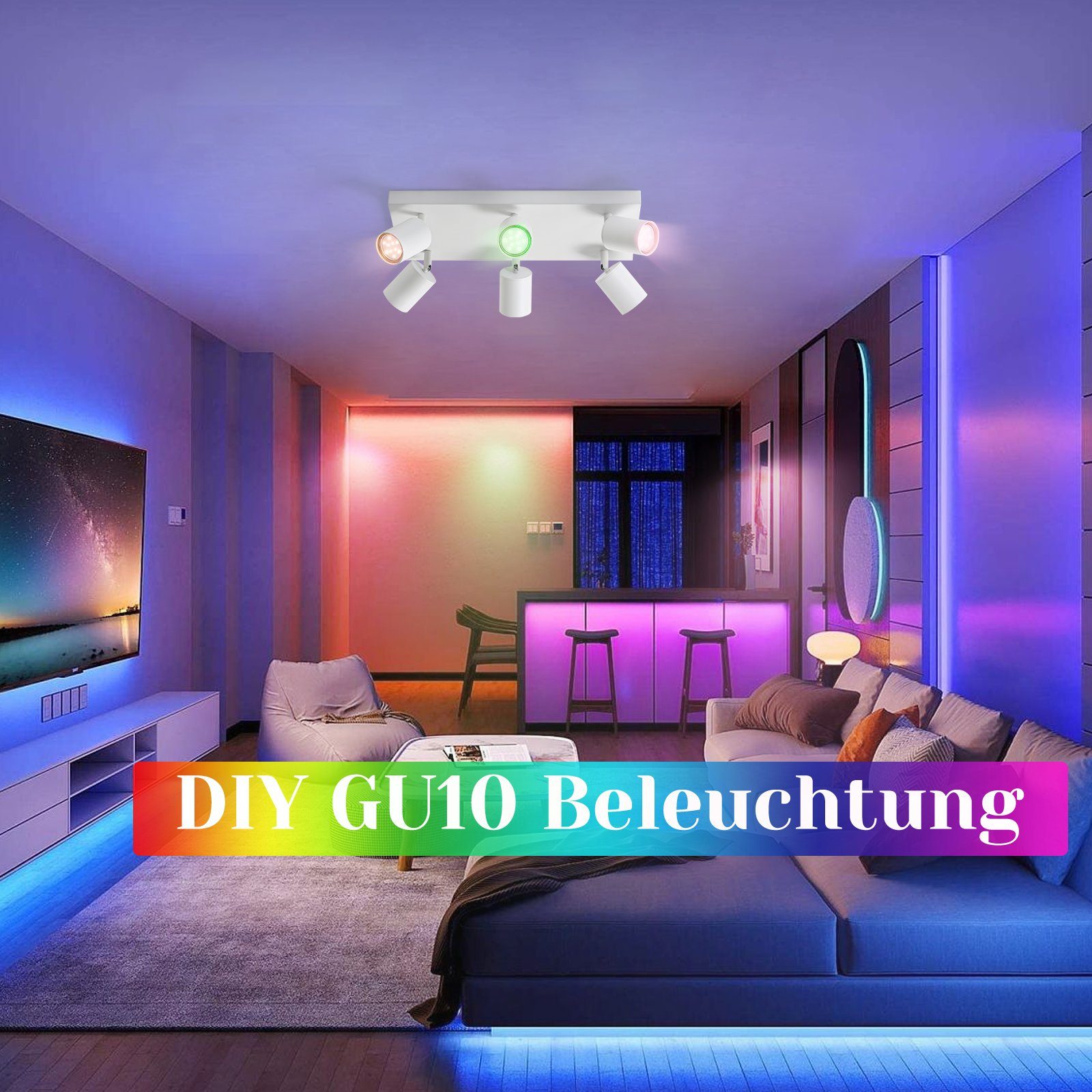 ZMH LED Deckenstrahler Ohne GU10 6 fest LED Schlafzimmer, Wandstrahler integriert, Flammig Modern, Spots Weiß für 330°Schwenkbar Leuchtmittel, Wohnzimmer Deckenspots