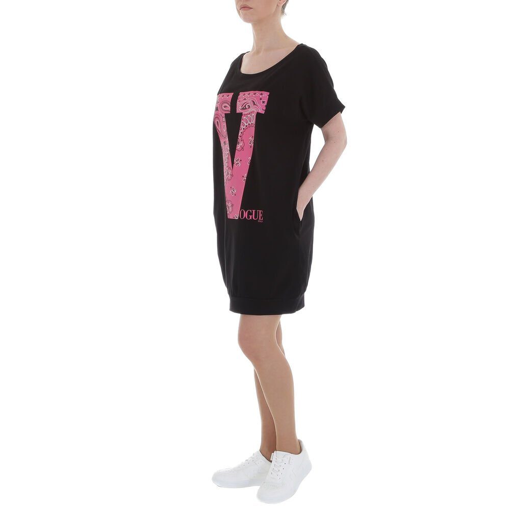 Textprint Stretch Schwarz Ital-Design Freizeit Damen Sommerkleid Tunikakleid in