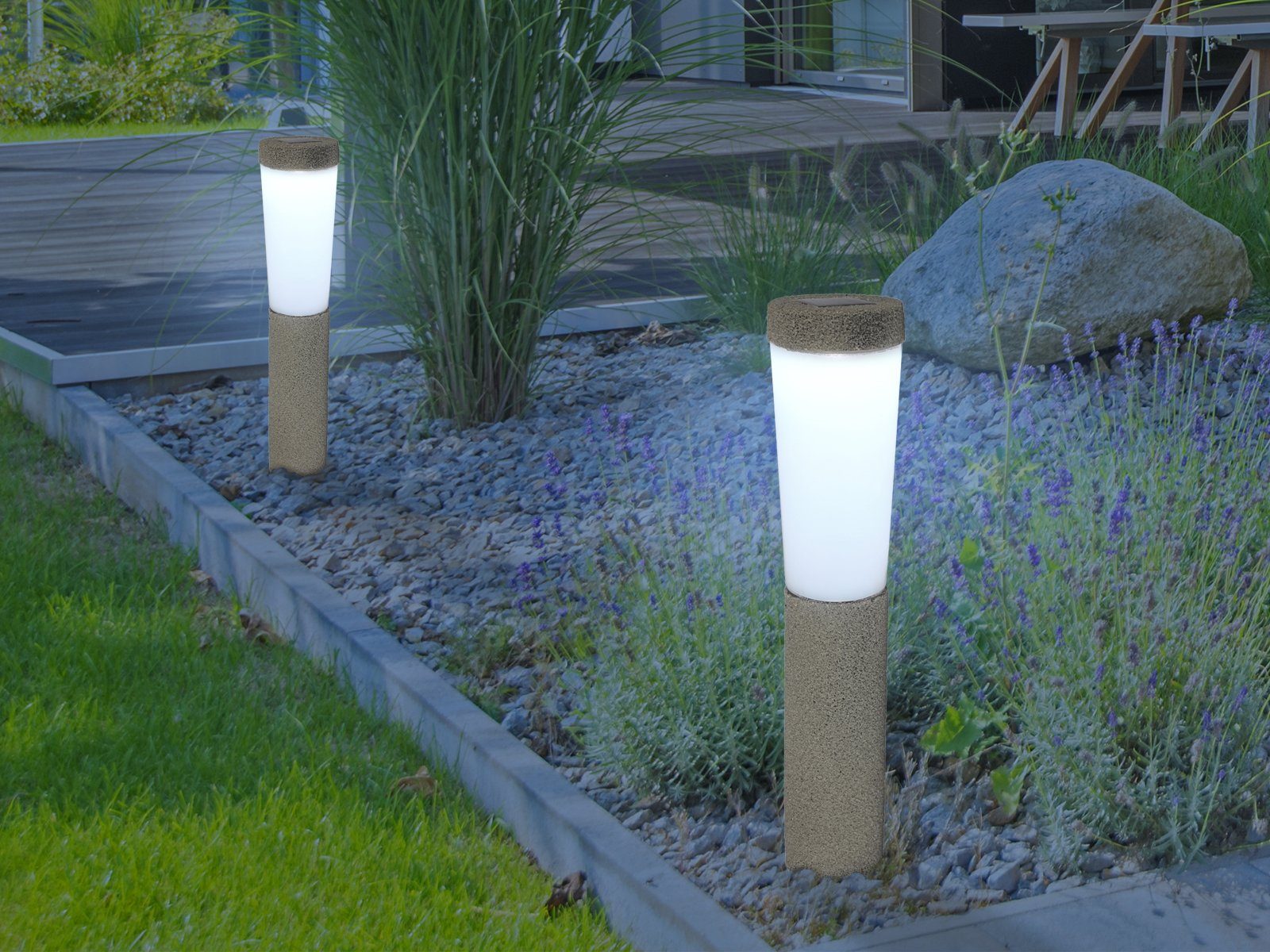 GLOBO LIGHTING LED Solarleuchte, Tageslichtsensor, LED fest integriert, Tageslichtweiß, 4er Set Wegeleuchten, Solar-licht für Garten-wegbeleuchtung, Höhe 44cm