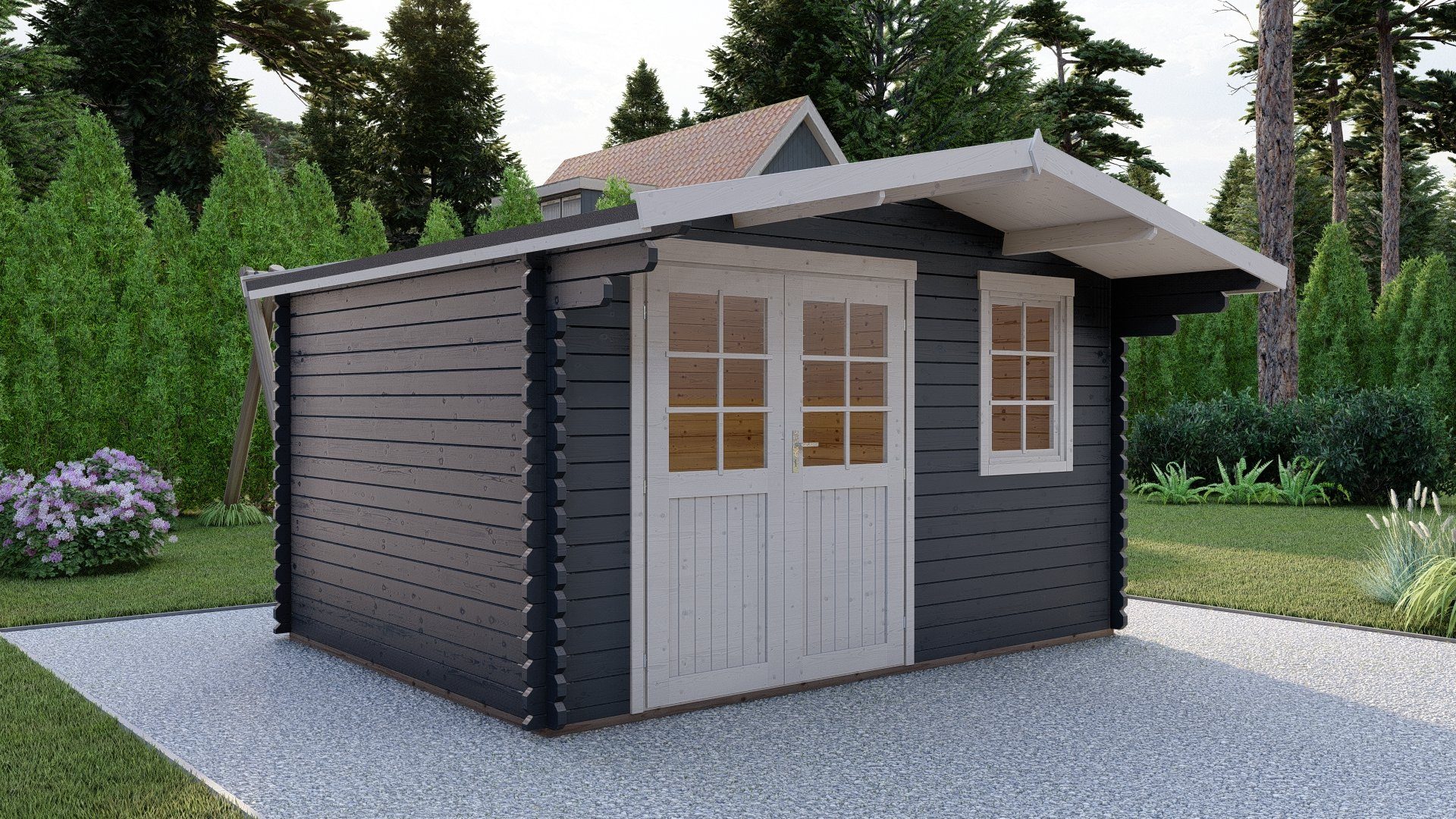 Finn Art Blockhaus Gartenhaus 4x3m Holz Norwegen 15 in 40mm Wandstärke, BxT: 390x300 cm, mit 18 mm Fußboden, ohne Dacheindeckung
