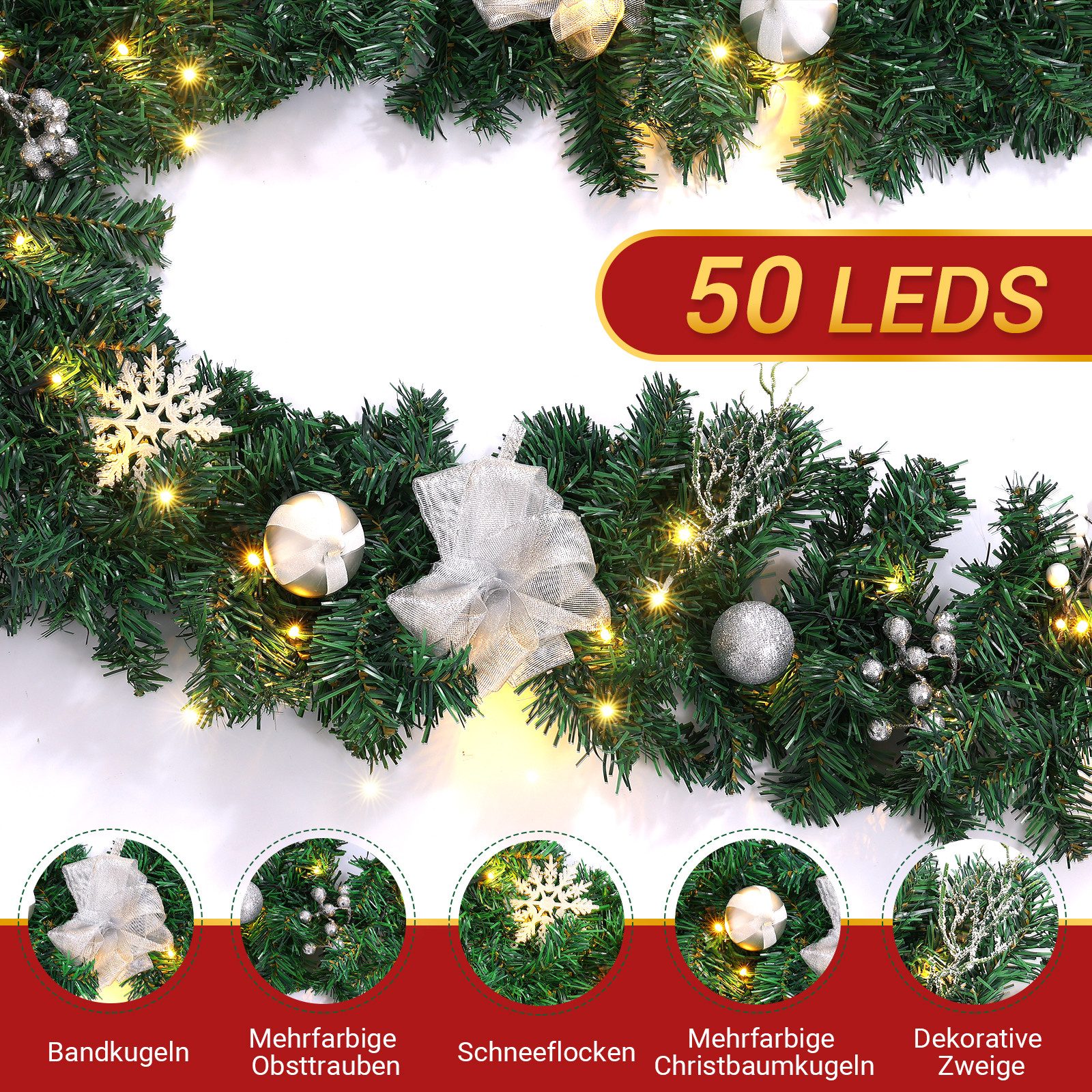 Kunstgirlande mit licht 1.75/2.7M Weihnachtsgirlande mit Beleuchtung, weihn günstig online kaufen