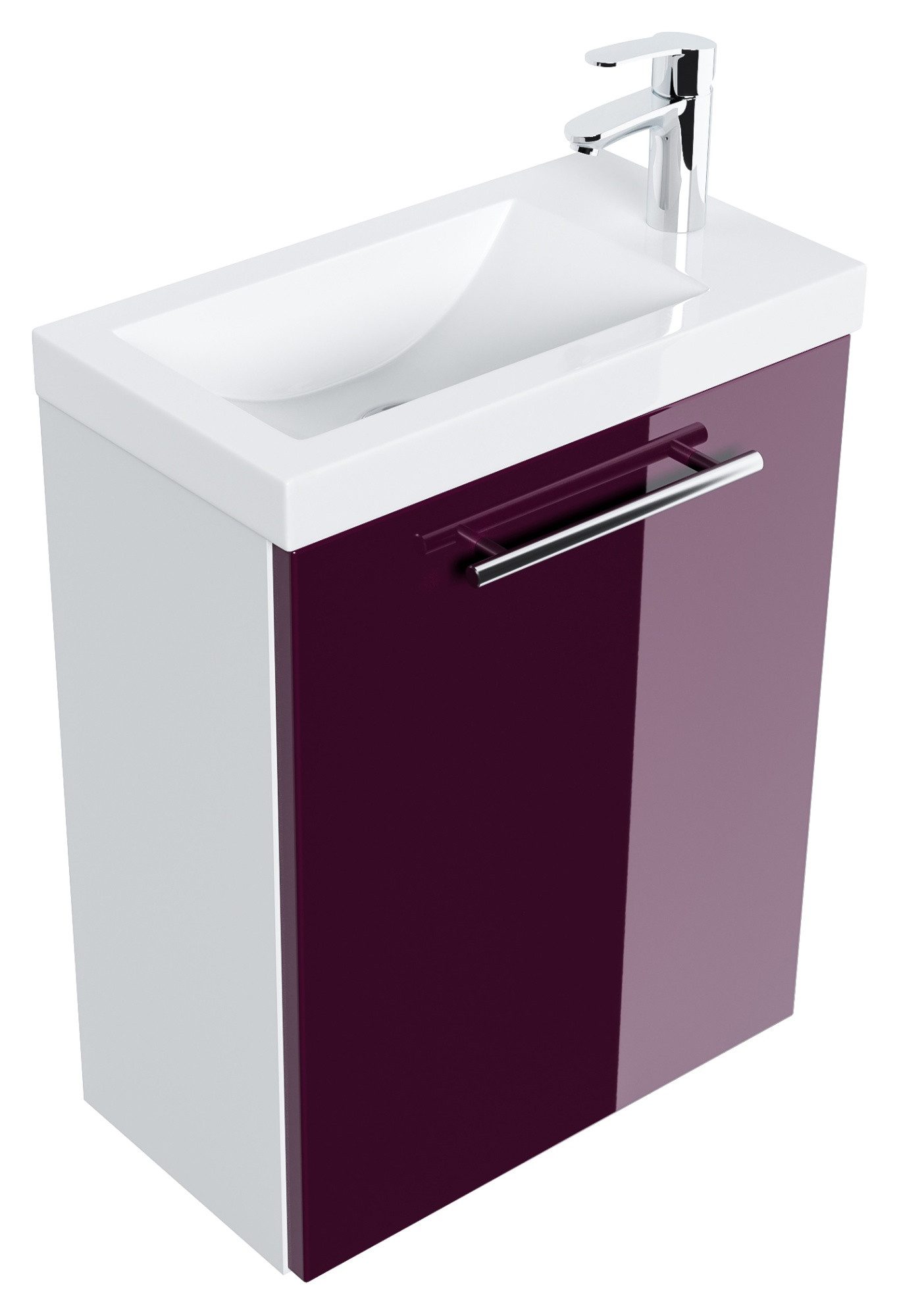 Magnolia Home Waschtisch Badmöbel Salona 50 cm Weiss hochglanz / Brombeere