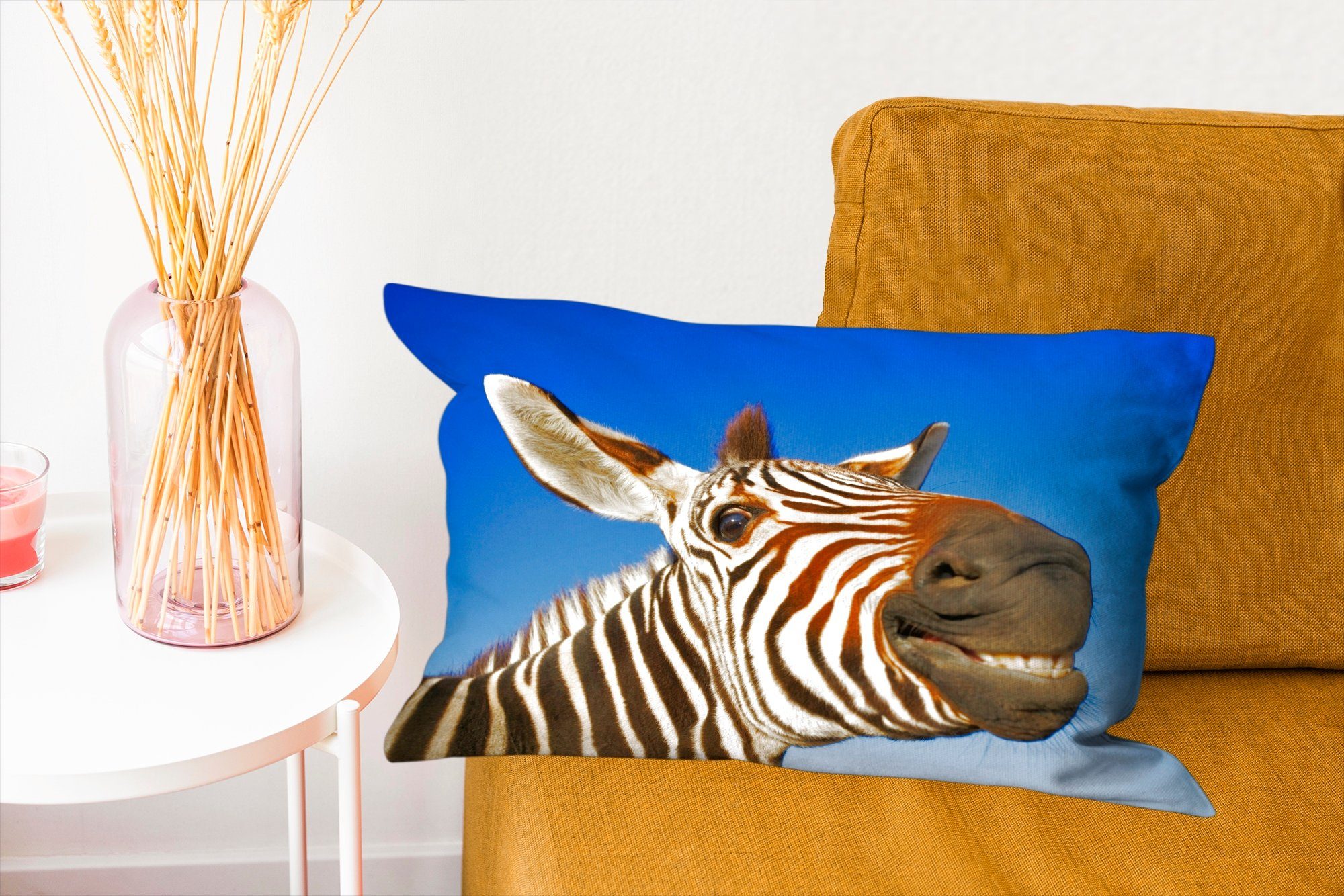 - Zierkissen, MuchoWow Wohzimmer mit Lustig Zebra Kinder - Dekokissen Dekokissen - Mädchen, Dekoration, Jungen - Füllung, Schlafzimmer