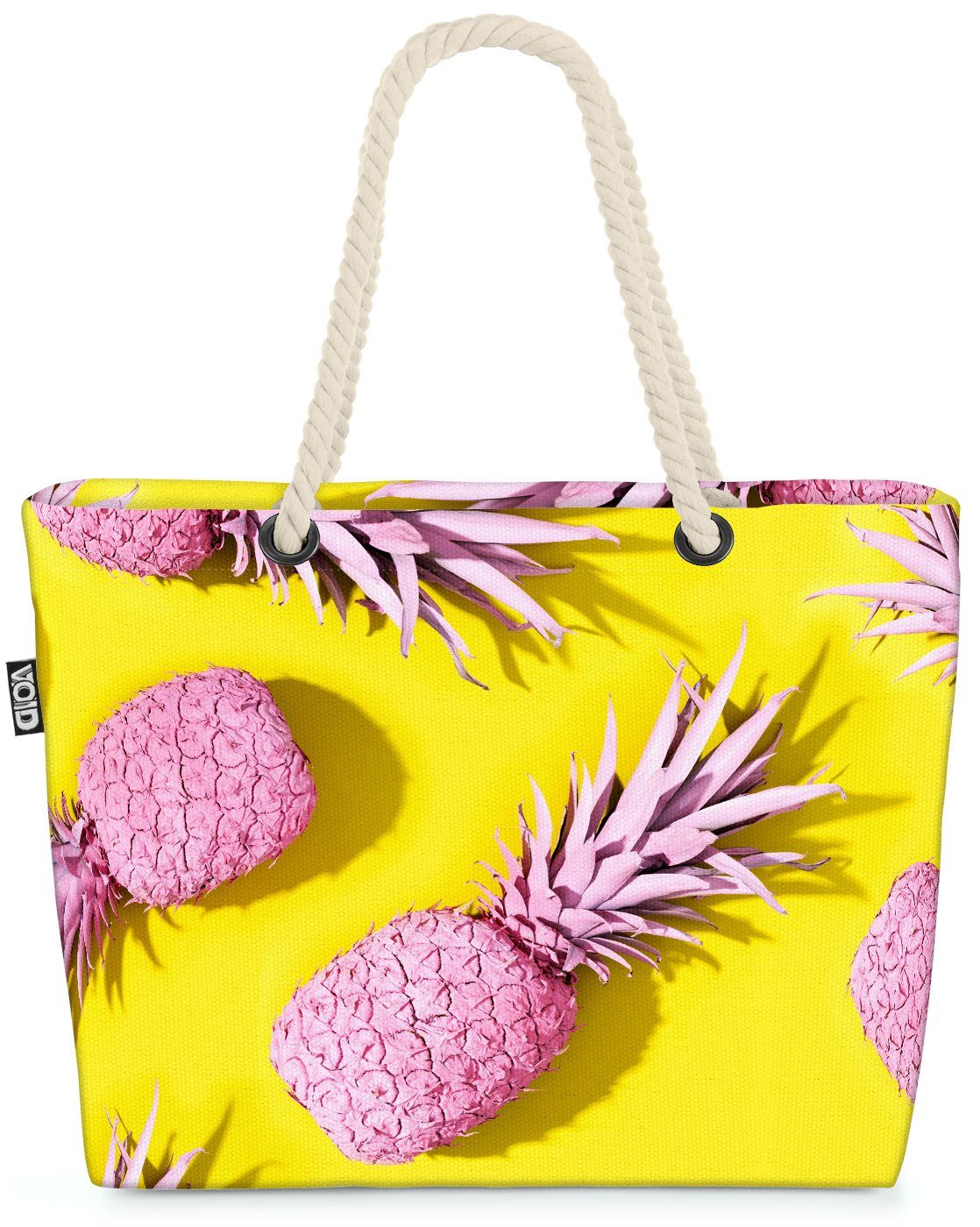 VOID Strandtasche (1-tlg), Pinke Ananas Beach Bag Ananas Obst Sommer Gelb Rosa Essen kochen Küche