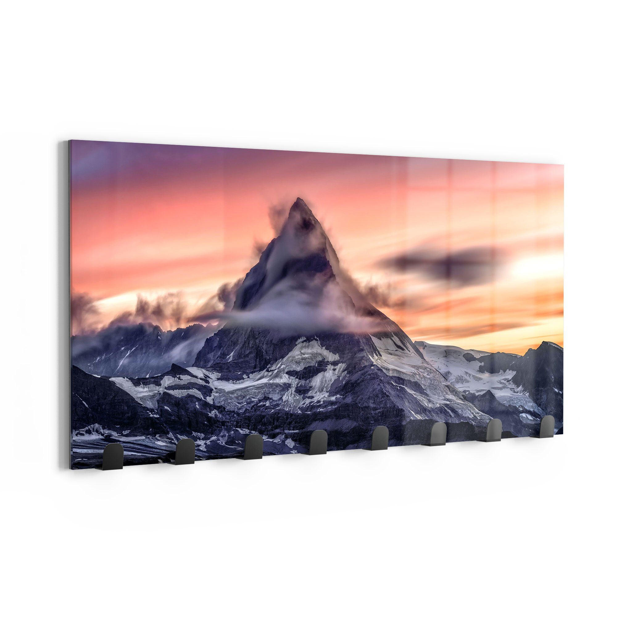 DEQORI Kleiderhaken 'Sonnenaufgang Matterhorn', Glas Garderobe Paneel magnetisch beschreibbar