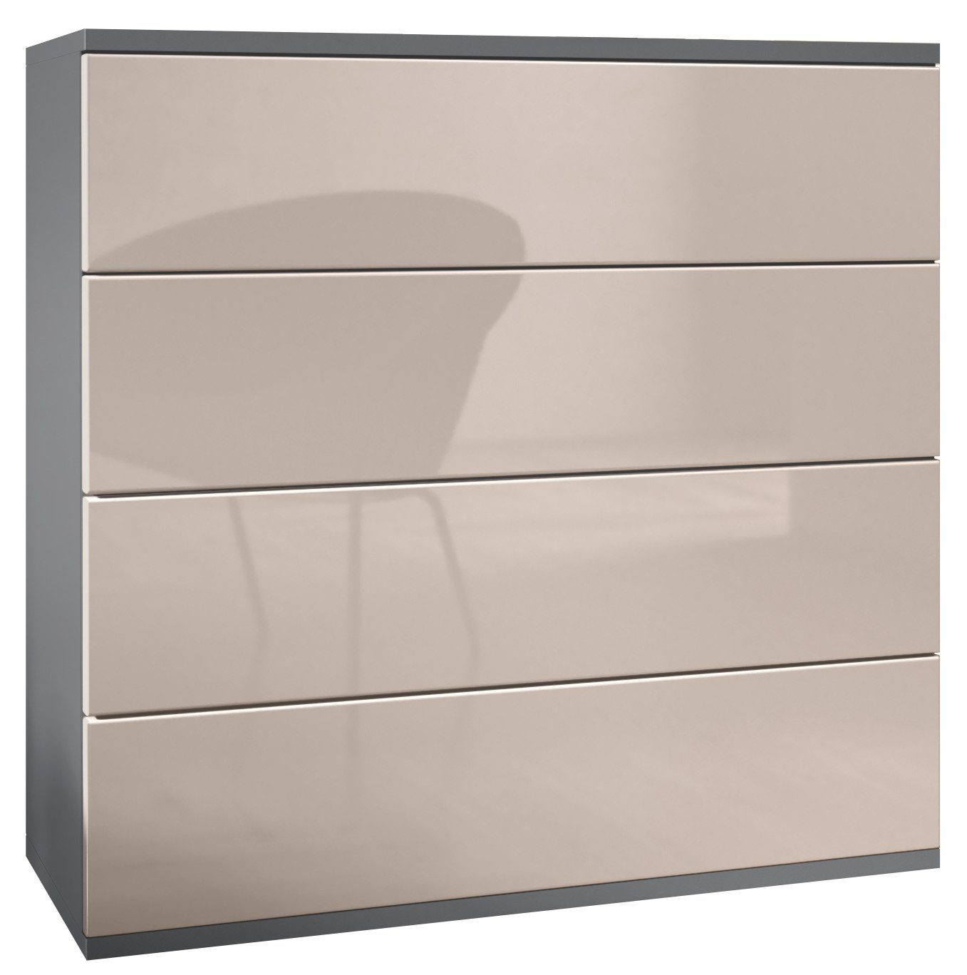 Vladon Kommode Pavos V3 (Sideboard hängend, mit 4 Schubladen), Anthrazit matt/Sandgrau Hochglanz (76 x 76 x 35 cm)