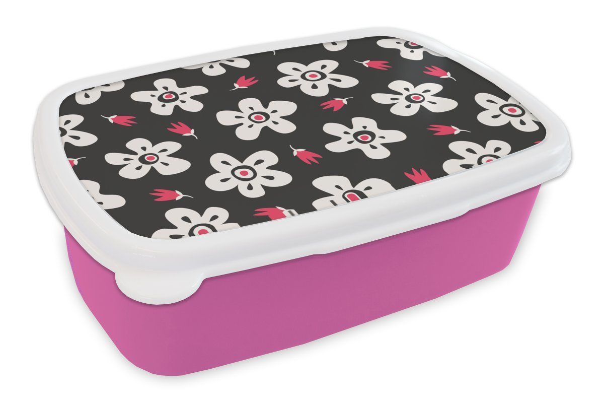 für Mädchen, Brotdose - Brotbox Lunchbox Kunststoff MuchoWow Blumen Kinder, - (2-tlg), Kunststoff, Sterne, rosa Snackbox, Erwachsene, Muster