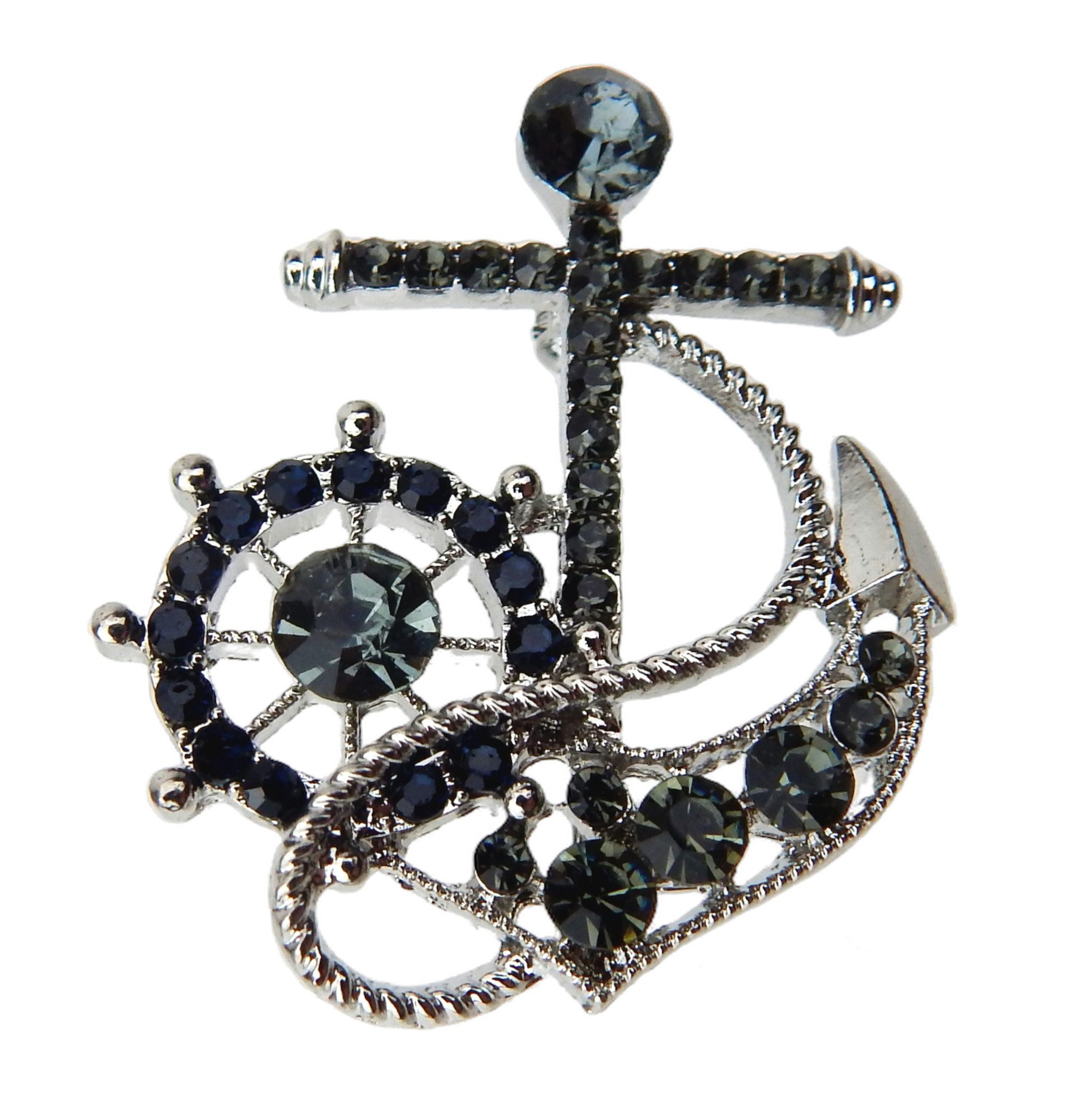 Ella Jonte Brosche, Anker gold oder silber Strass Ziernadel maritim unisex