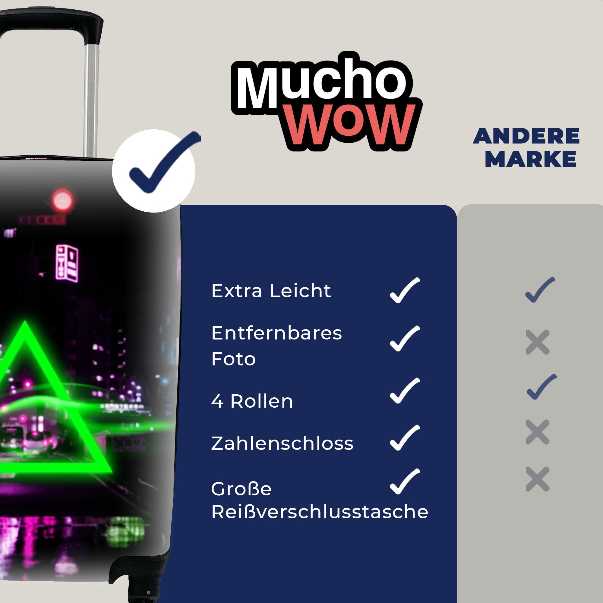 MuchoWow Spiele für - rollen, Spiele, - mit Neon 4 - Reisekoffer Dreieck Handgepäckkoffer Abstrakt - Handgepäck Reisetasche Ferien, Trolley, Rollen,