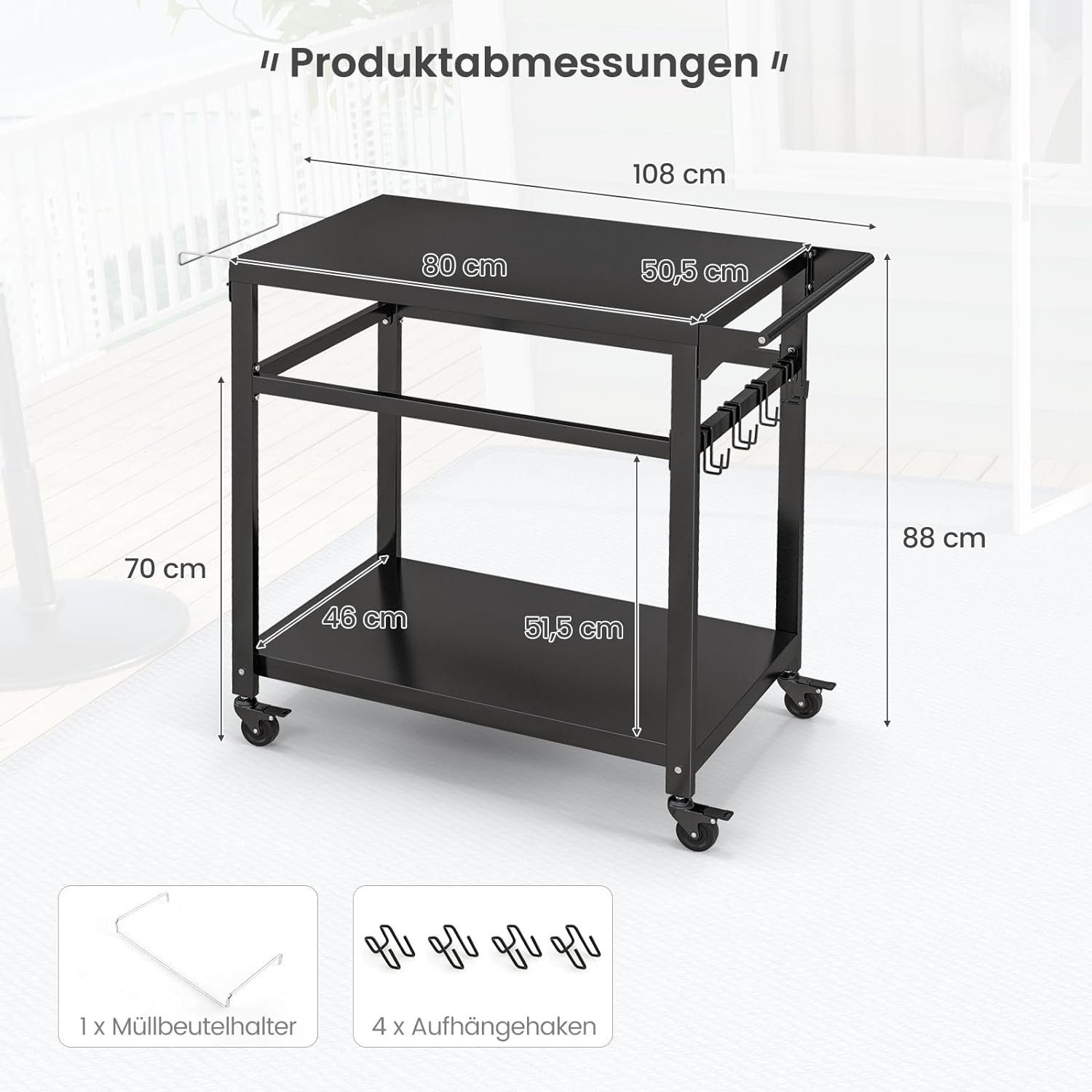 Grillwagen, Ablagen, KOMFOTTEU Haken Servierwagen & Rollen 2