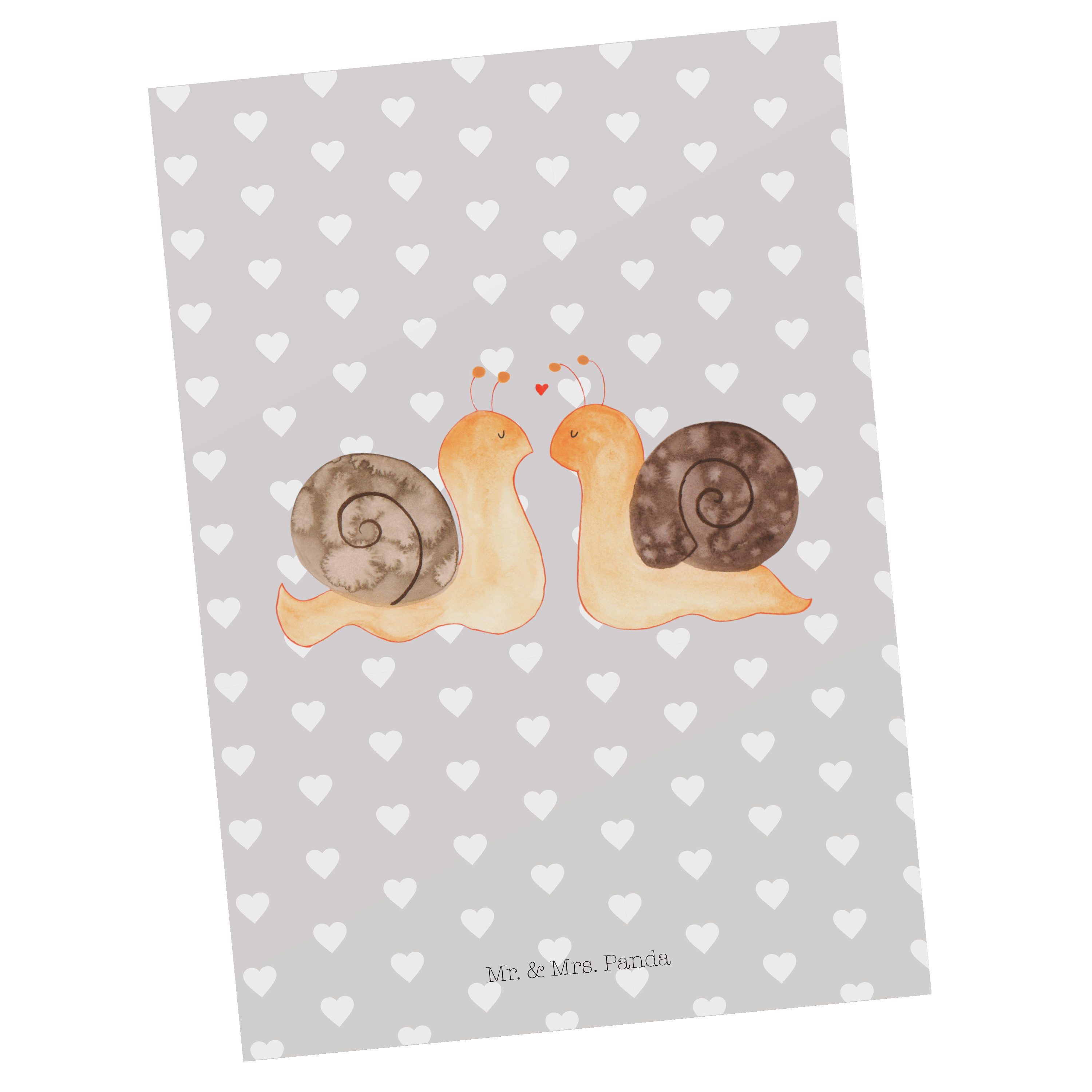 Mr. & Mrs. Panda Postkarte Schnecken Liebe - Grau Pastell - Geschenk, Einladung, verliebt, Karte