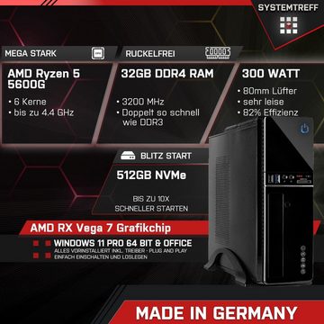 SYSTEMTREFF Mini Mini-PC (AMD Ryzen 5 5600G, RX Vega 7, 32 GB RAM, 512 GB SSD, Luftkühlung, Windows 11, WLAN)