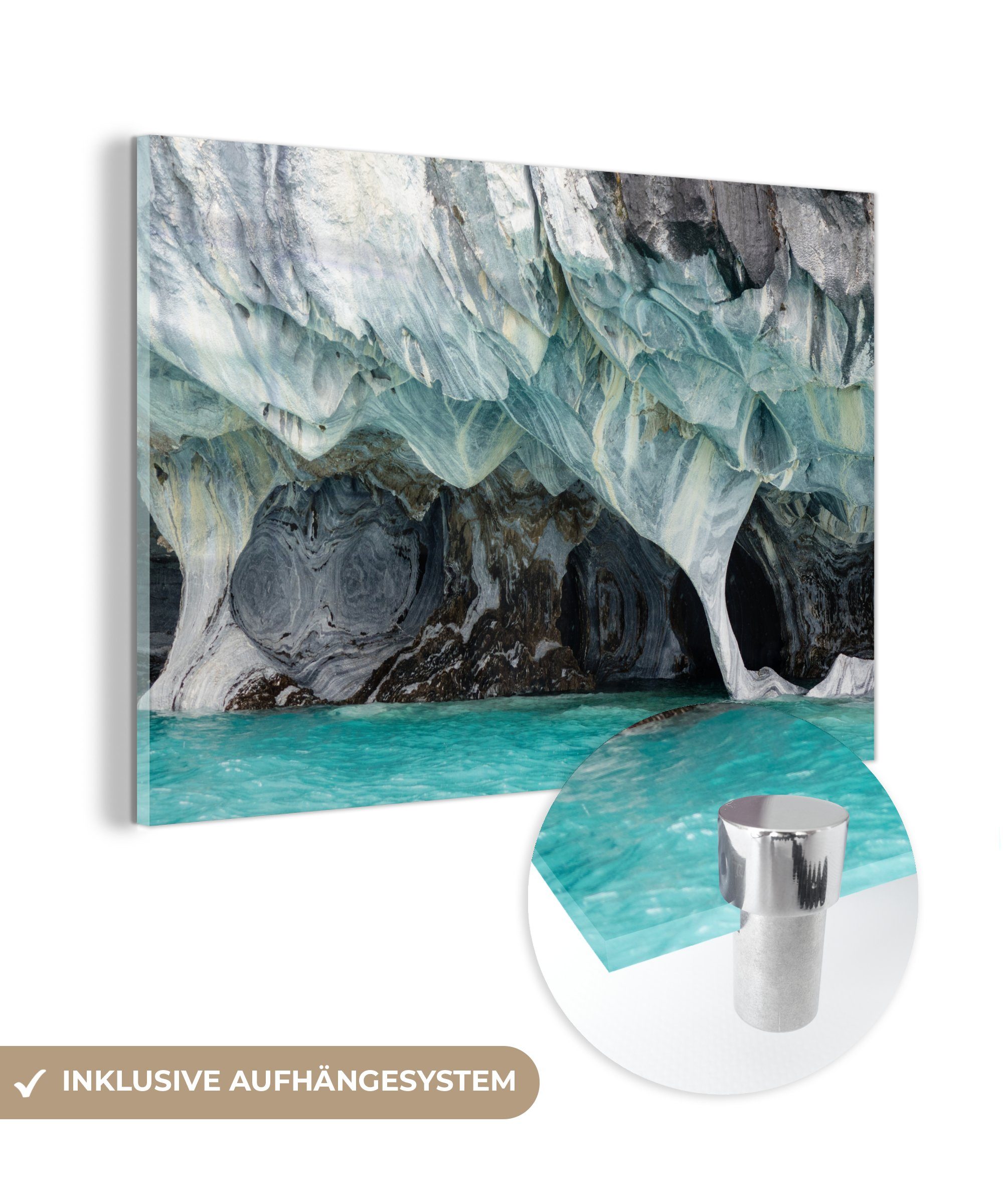Acrylglasbilder der MuchoWow Überflutete (1 St), Chile, Höhlen Wohnzimmer Acrylglasbild in & Schlafzimmer Marmorhöhlen