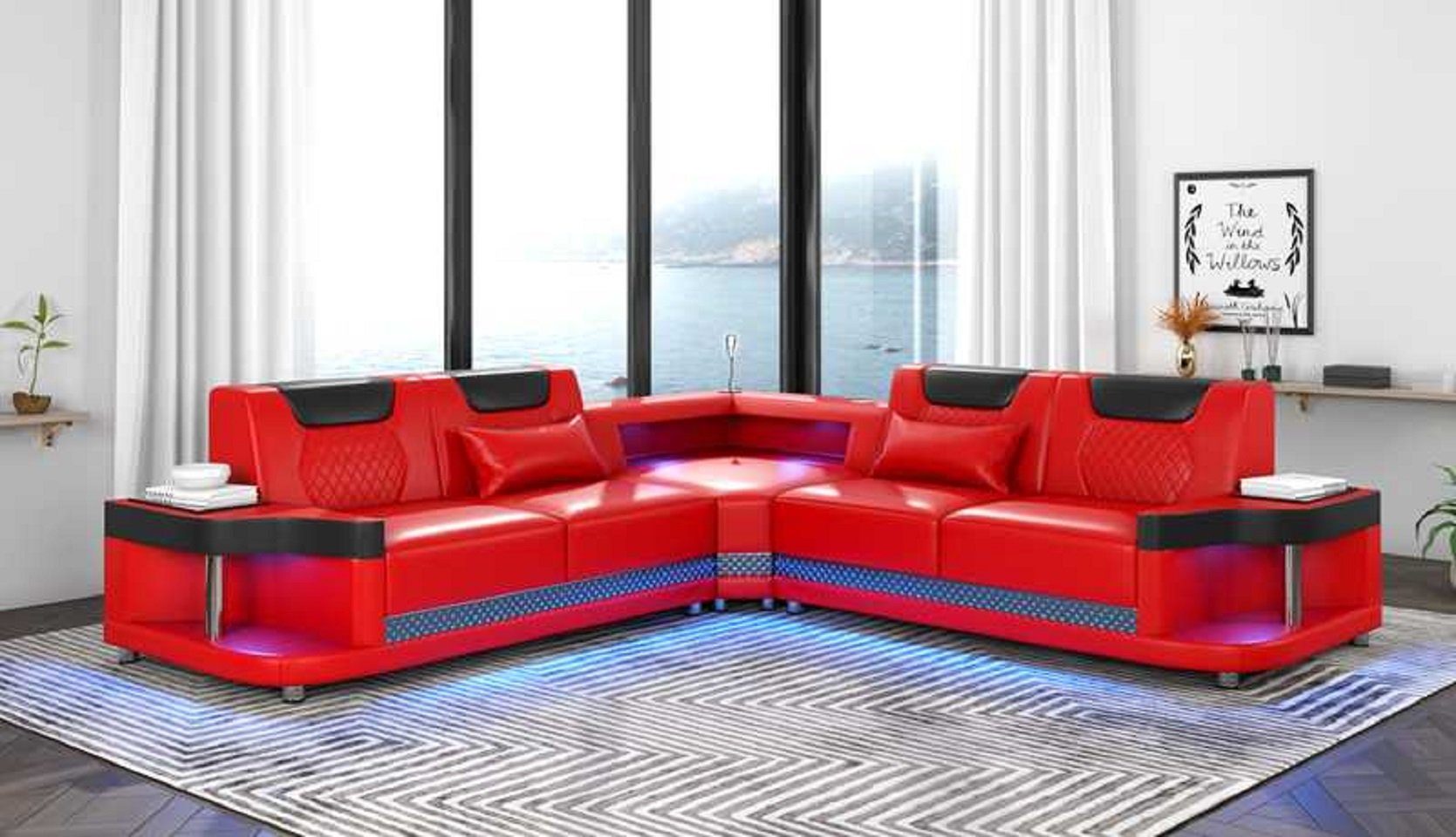 L 3 Ecksofa Europe in Sofa Ecksofa LED, Couch Made Moderne Form Teile, Luxus JVmoebel mit Eckgarnitur Rot