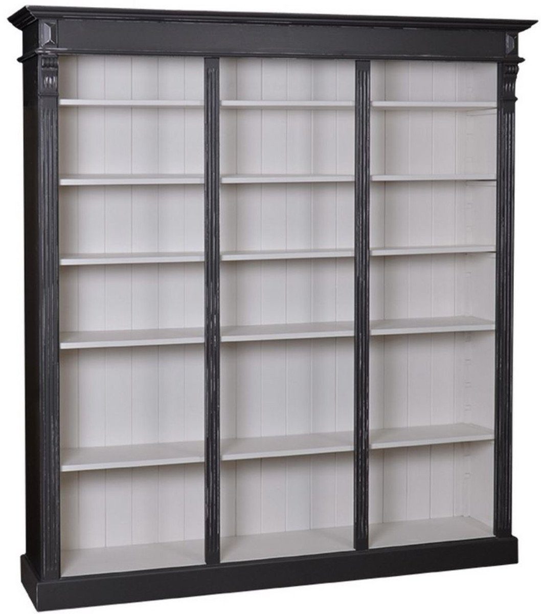 Casa Padrino Stauraumschrank Landhausstil Bücherschrank Antik Schwarz / Hellgrau 180 x 39 x H. 197 cm - Massivholz Schrank - Regalschrank - Wohnzimmerschrank - Landhausstil Möbel | Mehrzweckschränke