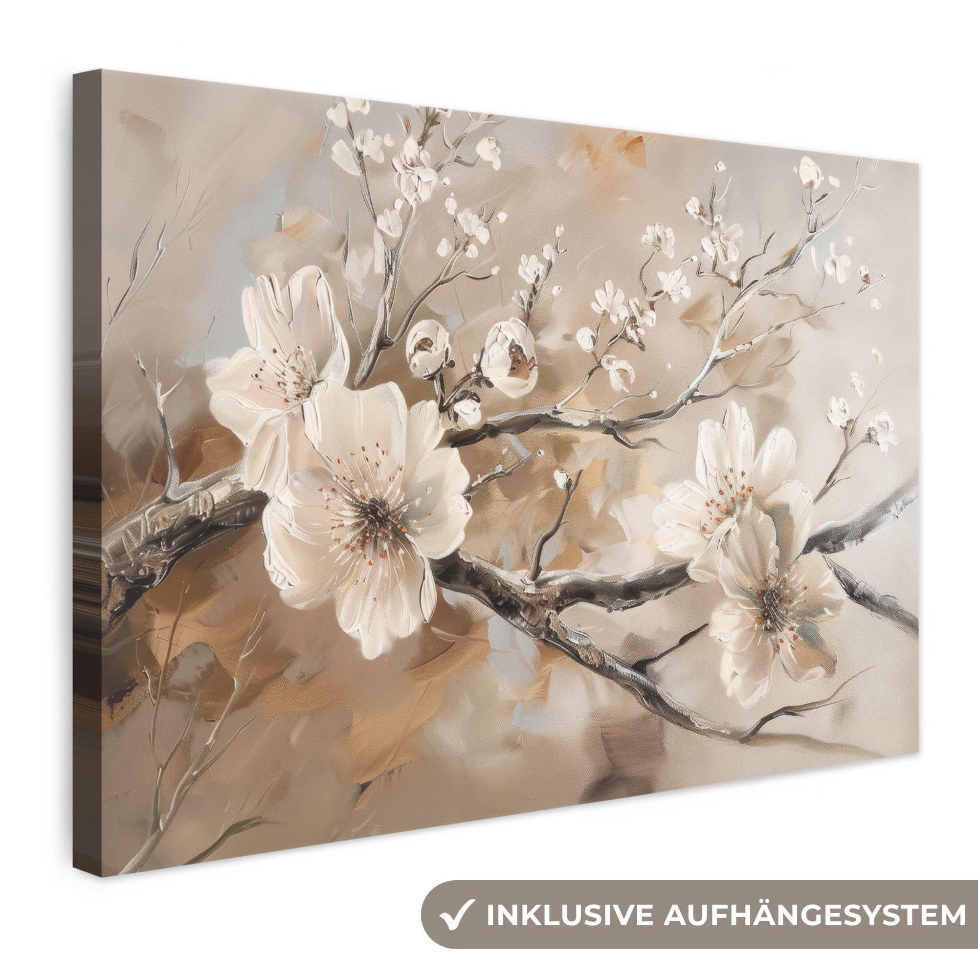 OneMillionCanvasses® Leinwandbild Blumen - Natur - Weiß - Blüte - Abstrakt, Fotodruck (1 St), Leinwand Bilder Klein, Wand Dekoration Aesthetic 30x20 cm